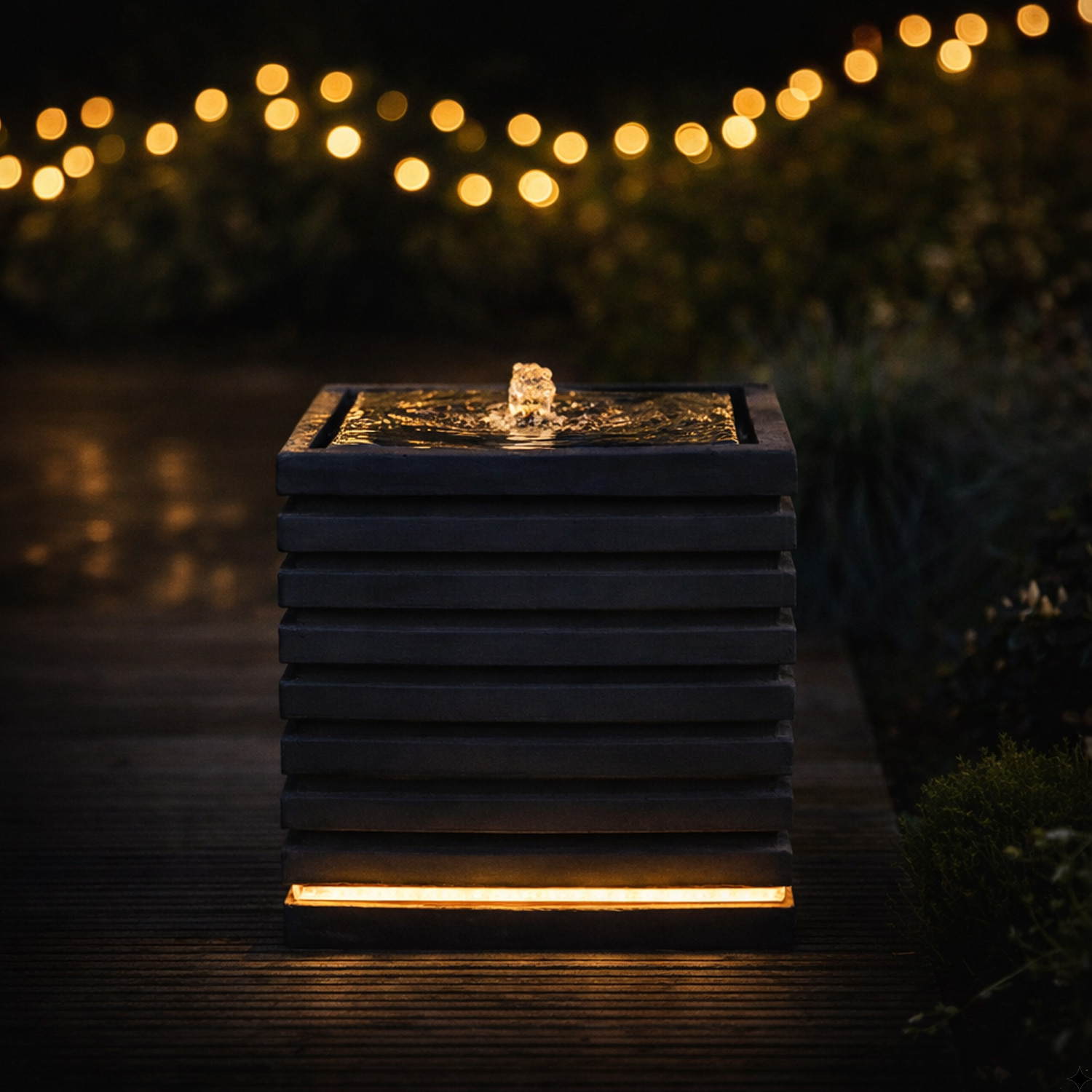 Brunnen Würfel mit Rippen - LED Beleuchtung - 35cm - Kreislaufpumpe