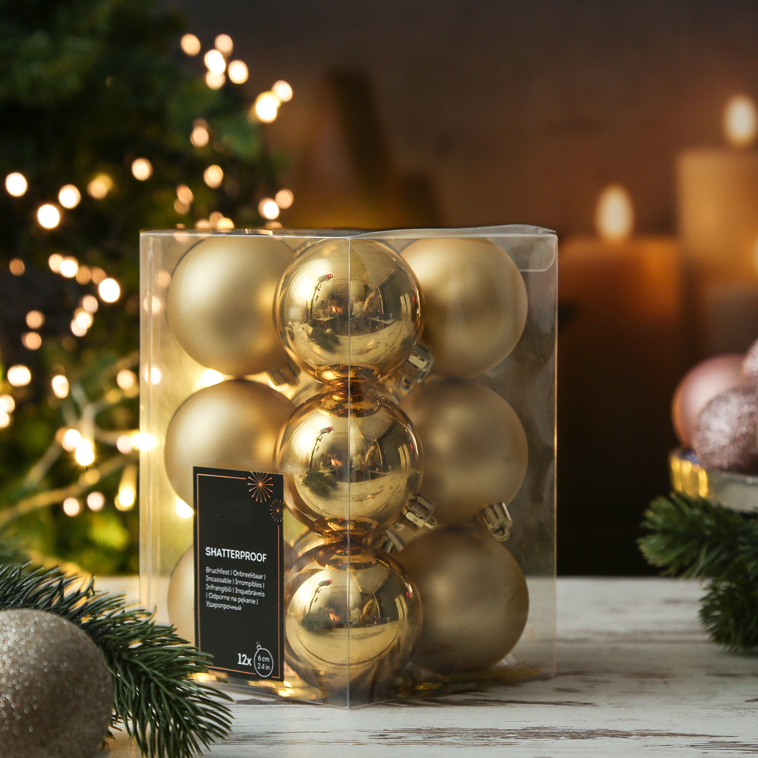 Christbaumkugeln - Weihnachtbaumskugeln - bruchfest - D: 6cm - glänzend/matt  - gold - 12er Set Christbaumkugeln - Weihnachtbaumskugeln - bruchfest - D: 6cm - glänzend/matt  - gold - 12er Set