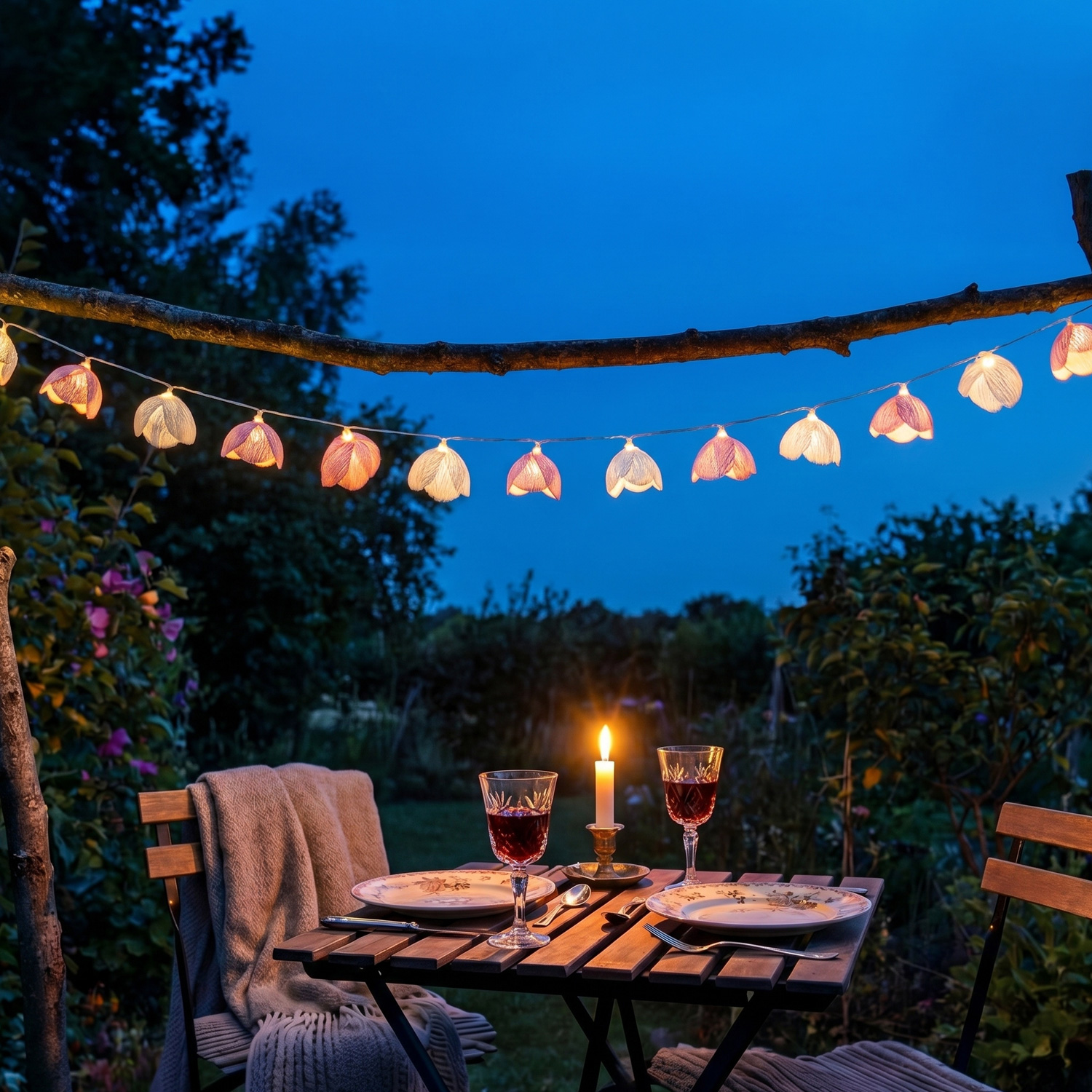 LED Lichterkette Blumen - 15 weiße u. rosa Blüten - Batterie/Timer - L: 1,4m - Innen/Außen