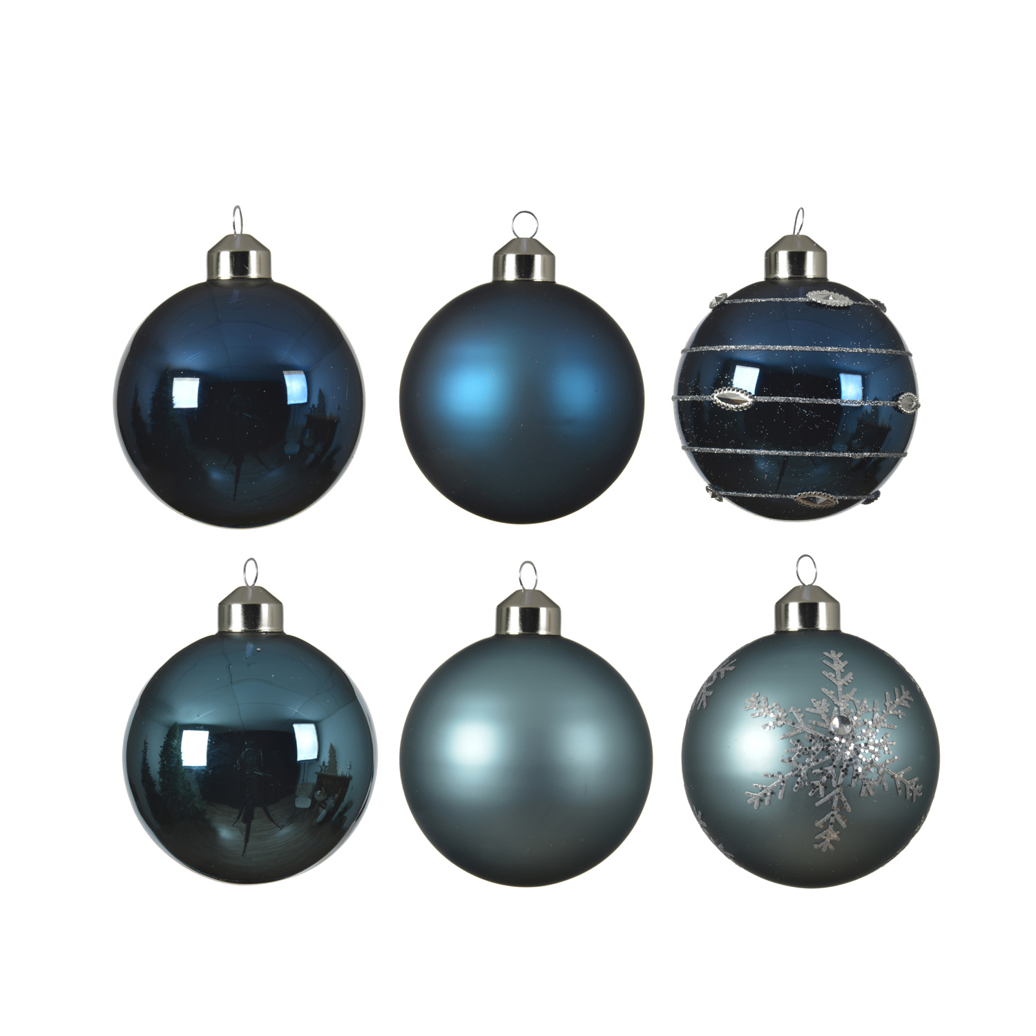 Christbaumkugel - Glas - D: 8cm - glänzend und matt - blau, dunkelblau - 6er Set Christbaumkugel - Glas - D: 8cm - glänzend und matt - blau, dunkelblau - 6er Set