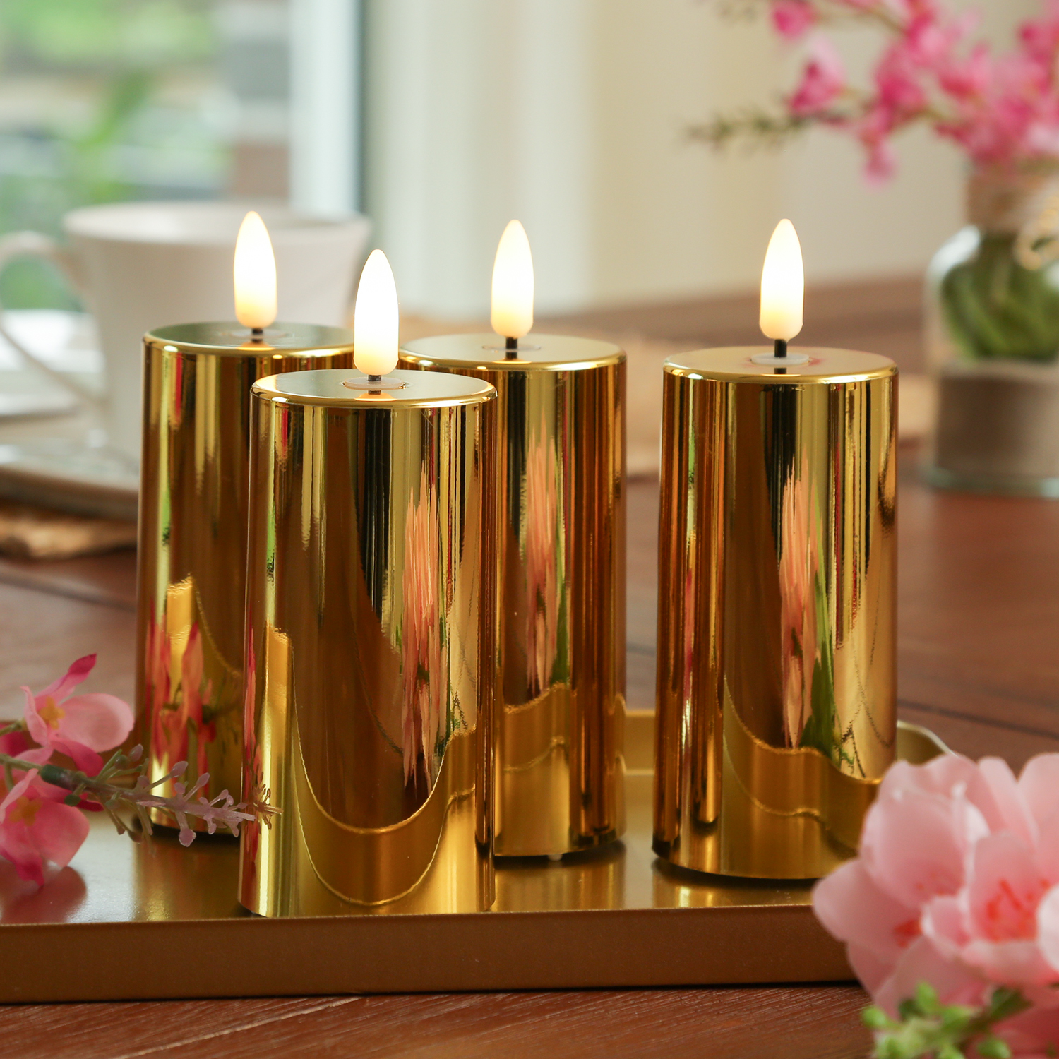 LED Kerze - Kunststoff - 3D Flamme - Timer - H: 12,5cm - D: 5cm - gold glänzend LED Kerze - Kunststoff - 3D Flamme - Timer - H: 12,5cm - D: 5cm - gold glänzend