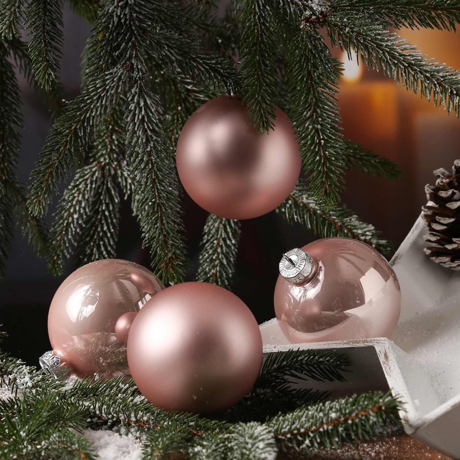 Christbaumkugel - Weihnachtsbaumkugel - Glas - D: 8cm - glänzend und matt - puderrosa - 6er Set