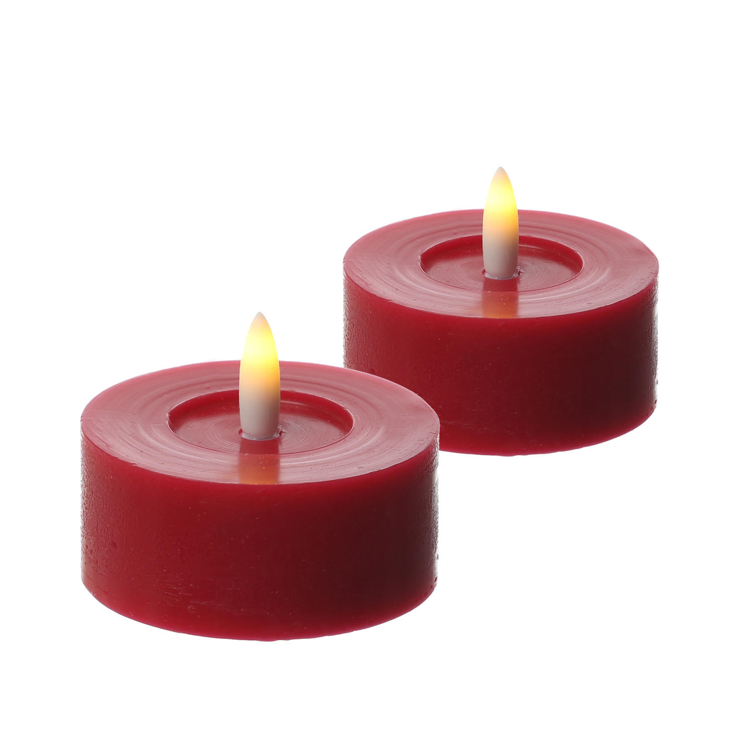 LED Maxi Teelichter LINA - Rustik-Optik - Echtwachs - Timer - D: 7cm - H: 6cm - rot - 2 Stück