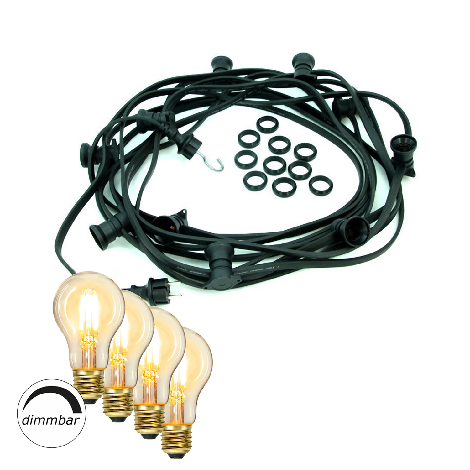 Illu-/Partylichterkette BLACKY 40m - Außenlichterkette schwarz - 40x dimmbares Leuchtmittel