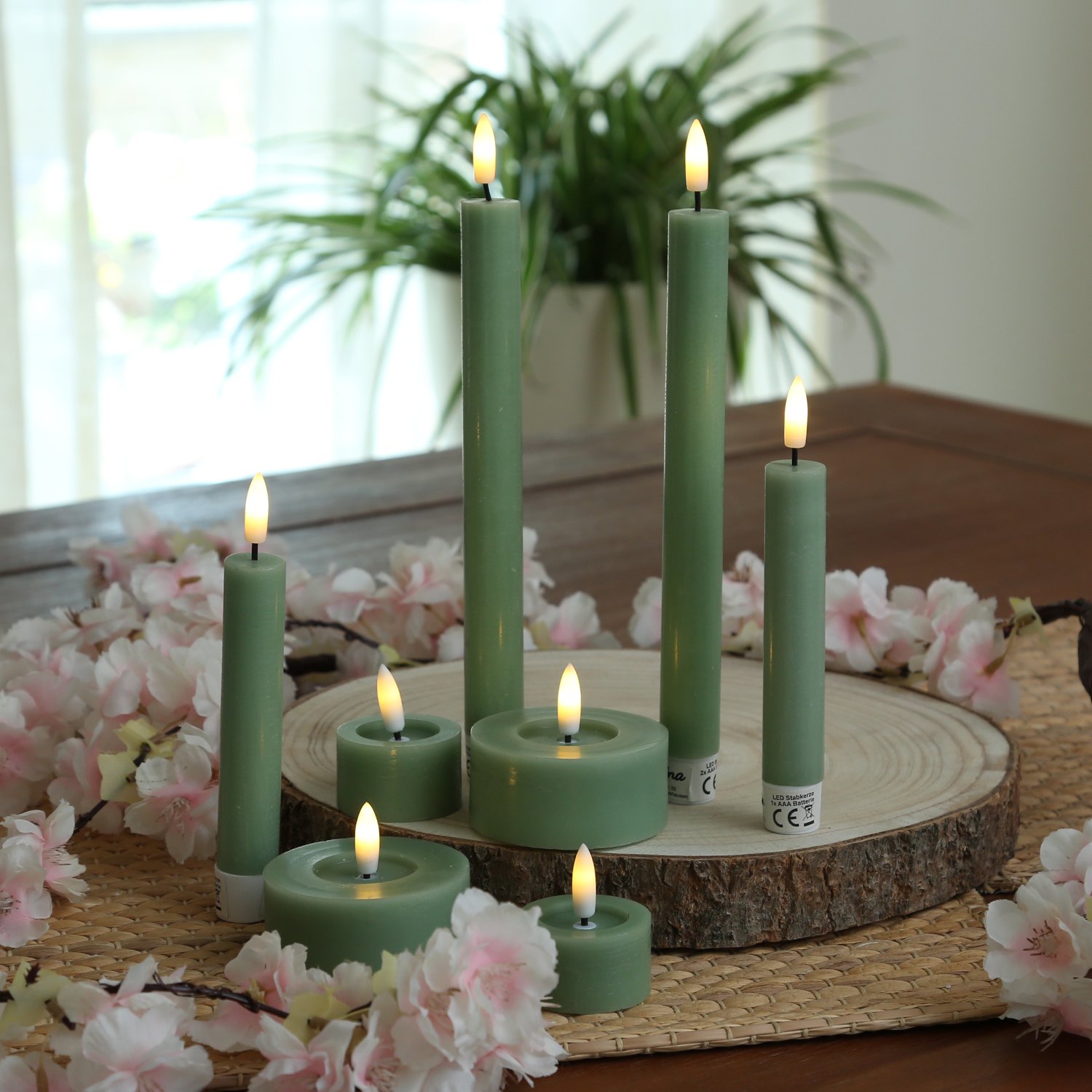 LED Teelichter LINA - Rustik-Optik - Echtwachs - Timer - mit Batterien - D: 4,5cm H: 5cm - 2St.