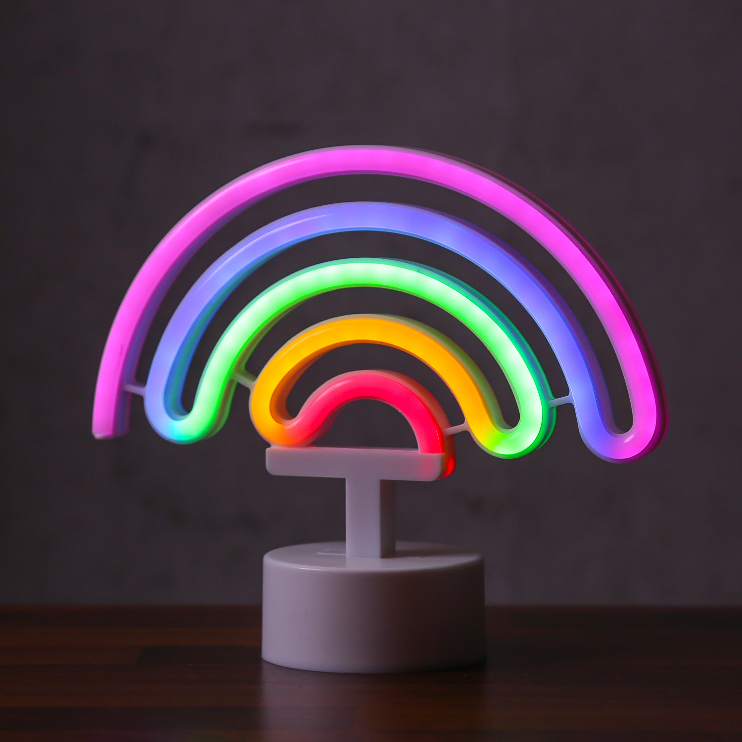 LED NEON Figur REGENBOGEN - Dekoleuchte - H: 19cm - Batterie oder USB Betrieb - stehend - bunt