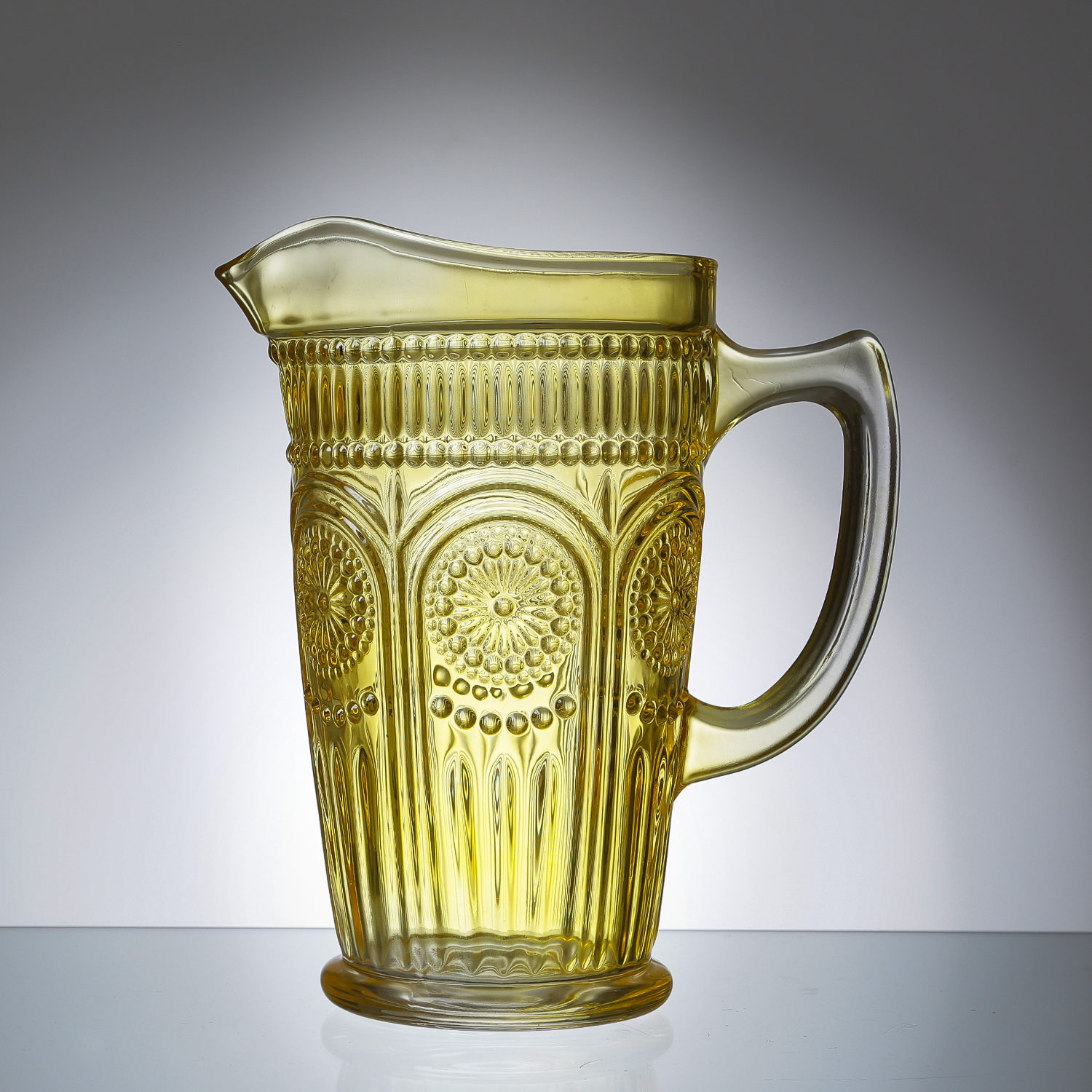 Krug Vintage mit Blumenmuster - Glas - Kanne - Boho Stil - 1,4l - gelb