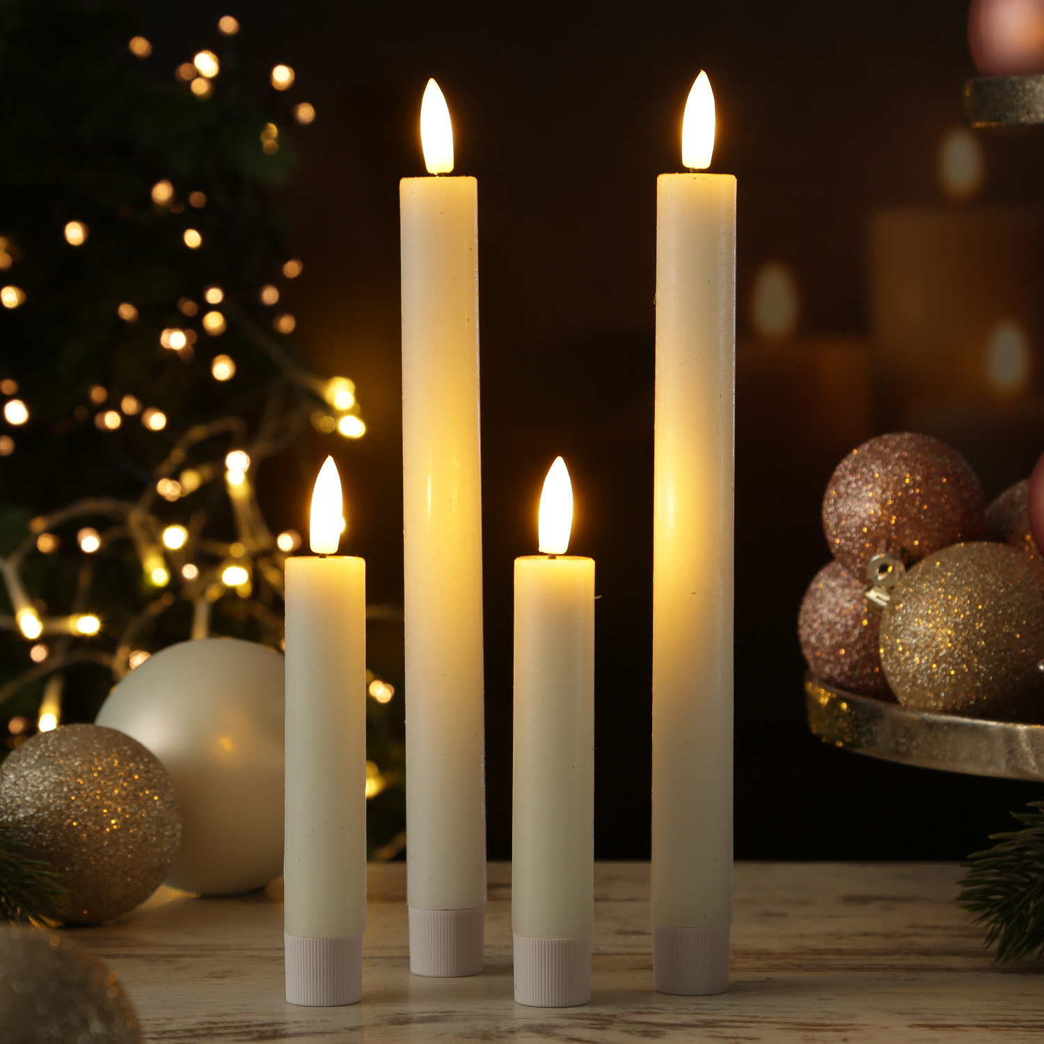 LED Stabkerzen LINA - Rustik-Optik - Echtwachs - 3D Flamme - H: 24cm - Timer - weiß - 2er Set LED Stabkerzen LINA - Rustik-Optik - Echtwachs - 3D Flamme - H: 24cm - Timer - weiß - 2er Set