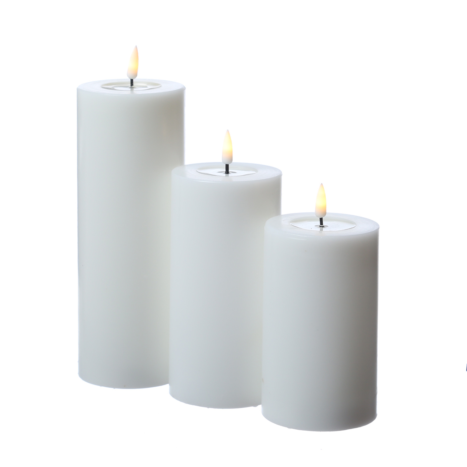 LED Stumpenkerze MIA - Echtwachs - realistische 3D Flamme - H: 15cm - Batteriebetrieb - weiß