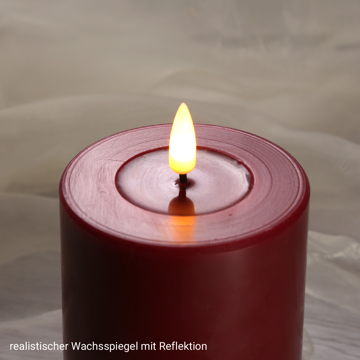 LED Kerzenset MIA - Echtwachs - H: 10cm/D: 7,5cm - mit Batt./Fernbedienung - bordeauxrot - 4er Set