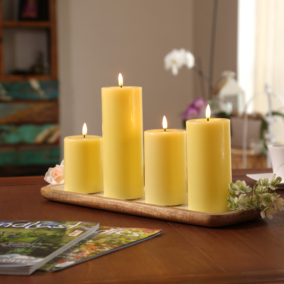 LED Kerzenset MIA - Echtwachs - 4 Größen - inkl. Batterien und Fernbedienung - gelb - 4er Set LED Kerzenset MIA - Echtwachs - 4 Größen - inkl. Batterien und Fernbedienung - gelb - 4er Set