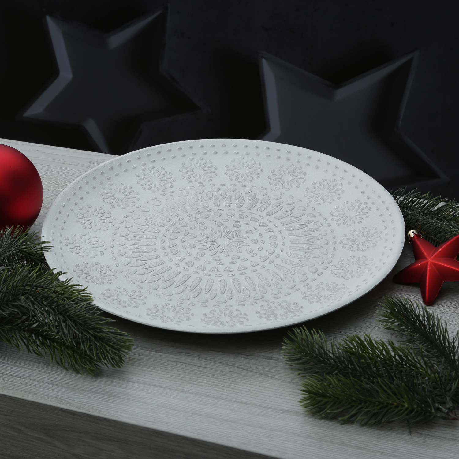 Dekoteller - Dekoschale mit Blumenmuster - MDF Holz - D: 34,5cm - weiß Dekoteller - Dekoschale mit Blumenmuster - MDF Holz - D: 34,5cm - weiß