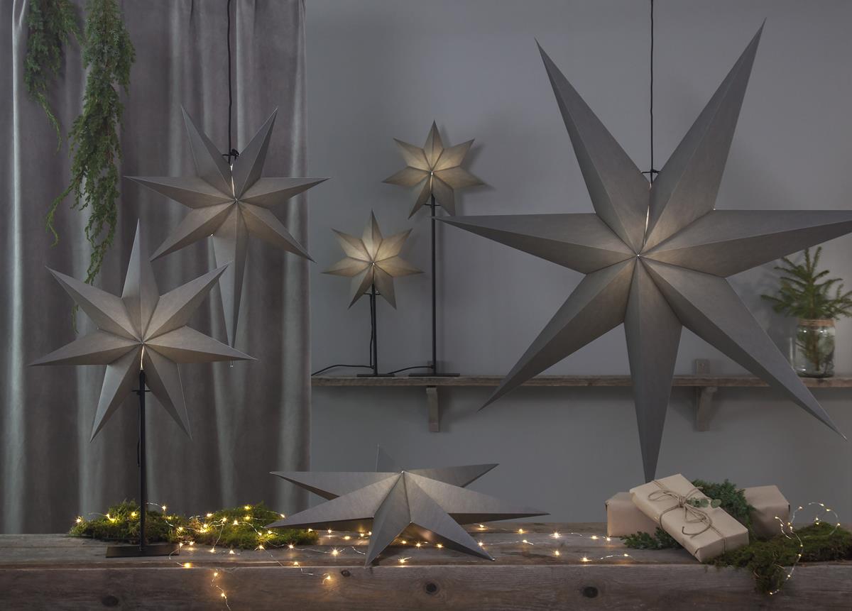 Papierstern "Ozen" - stehend - 7-zackig - Ø 55cm, H: 75cm - E14 Fassung - inkl. Kabel - anthrazit Papierstern "Ozen" - stehend - 7-zackig - Ø 55cm, H: 75cm - E14 Fassung - inkl. Kabel - anthrazit