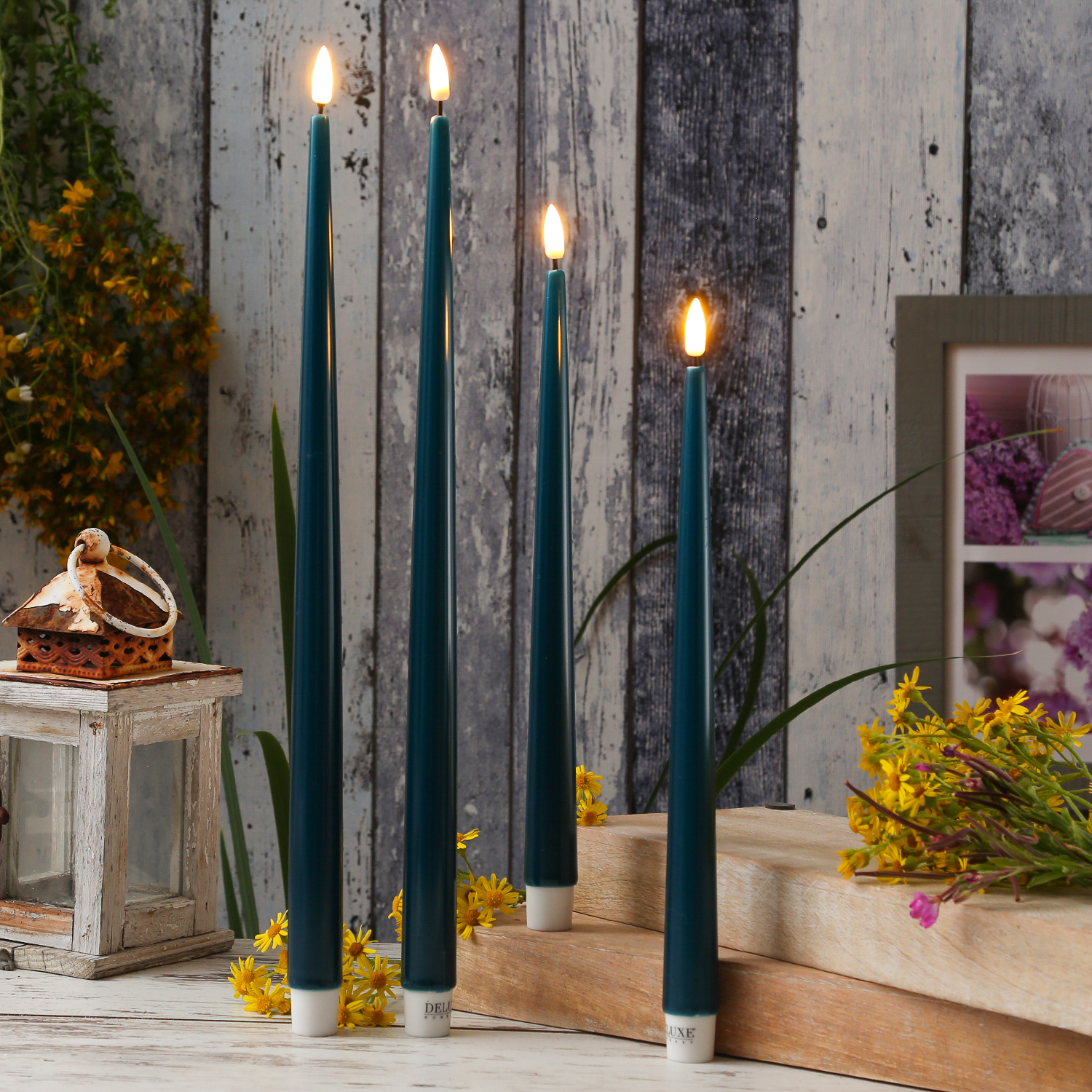 LED Stabkerzen ELLA - Echtwachs - realistische 3D Flamme - H: 38cm - petrol - 2 Stück LED Stabkerzen ELLA - Echtwachs - realistische 3D Flamme - H: 38cm - petrol - 2 Stück