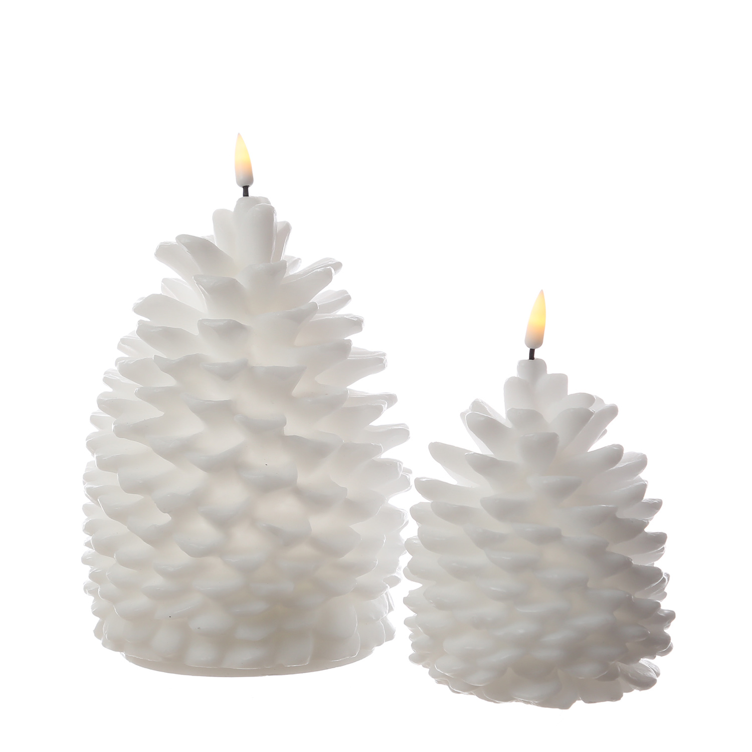 LED Kerze Zapfen - Echtwachs - flackernde 3D Flamme - H: 13cm - D: 10cm - Batteriebetrieb - weiß LED Kerze Zapfen - Echtwachs - flackernde 3D Flamme - H: 13cm - D: 10cm - Batteriebetrieb - weiß