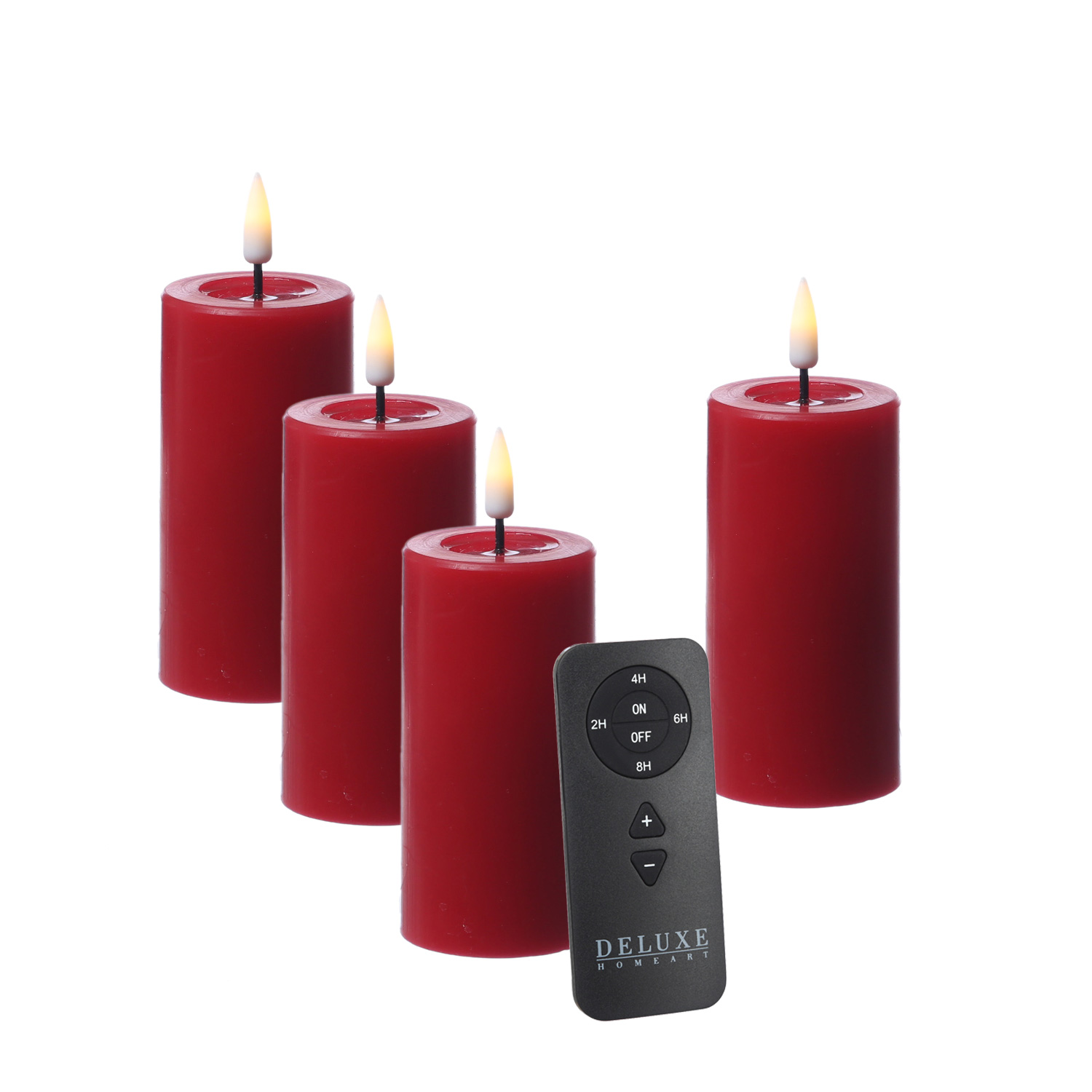 LED Kerzenset MIA - Echtwachs - H: 10cm/D: 5cm - mit Batterien/Fernbedienung - rot - 4er Set LED Kerzenset MIA - Echtwachs - H: 10cm/D: 5cm - mit Batterien/Fernbedienung - rot - 4er Set
