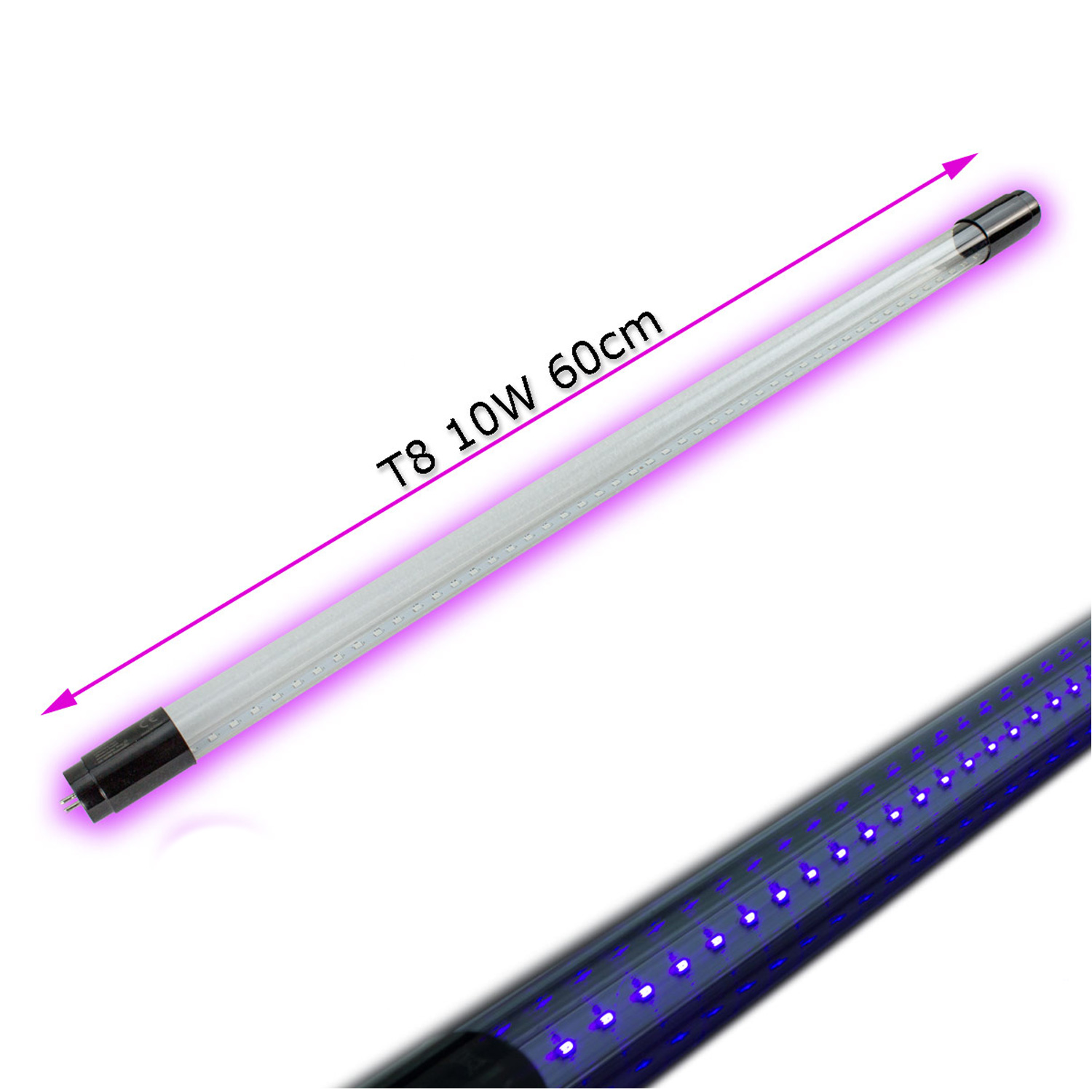 UV Schwarzlichtröhre 60cm - LED Fassungen - T8 - 230V - 10W UV Schwarzlichtröhre 60cm - LED Fassungen - T8 - 230V - 10W