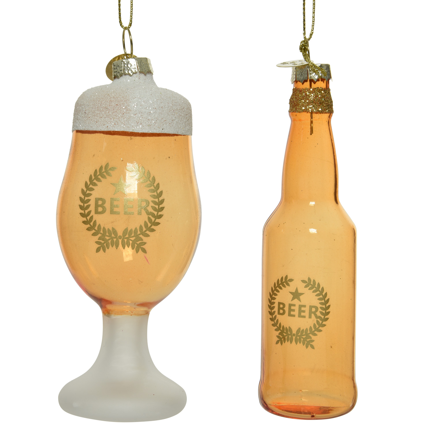 Christbaumschmuck BEER - Glas - Flasche und Trinkglas - inkl. Aufhänger - 2er Set