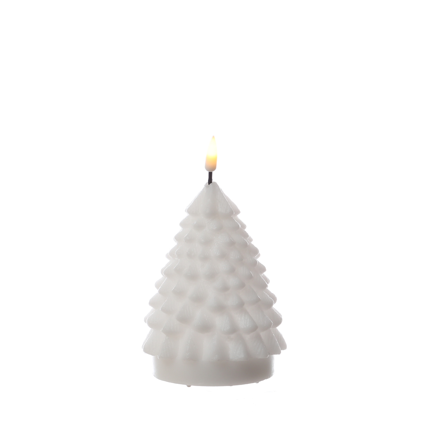 LED Kerze Tannenbaum - Echtwachs - flackernde 3D Flamme - H: 11cm - D: 8cm - weiß LED Kerze Tannenbaum - Echtwachs - flackernde 3D Flamme - H: 11cm - D: 8cm - weiß
