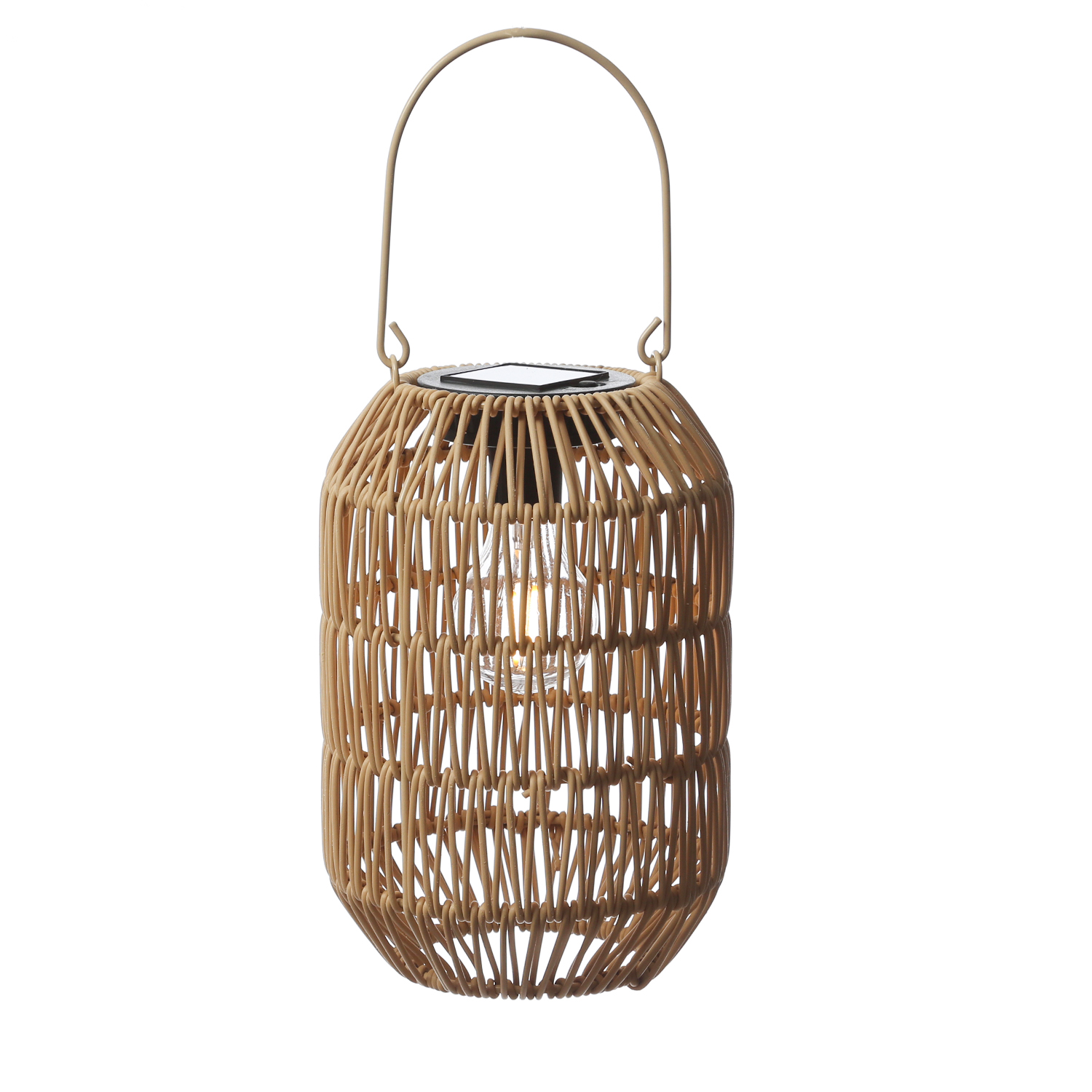 LED Solar Laterne - Tischleuchte in Korboptik - warmweiß - H: 24,5cm - Lichtsensor - natur