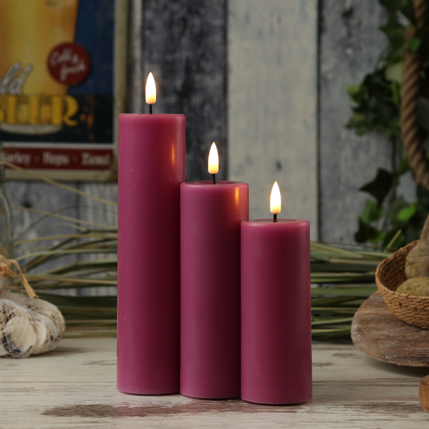 LED Stumpenkerze MIA - Echtwachs - realistische 3D Flamme - H: 15cm - D: 5cm - malve LED Stumpenkerze MIA - Echtwachs - realistische 3D Flamme - H: 15cm - D: 5cm - malve