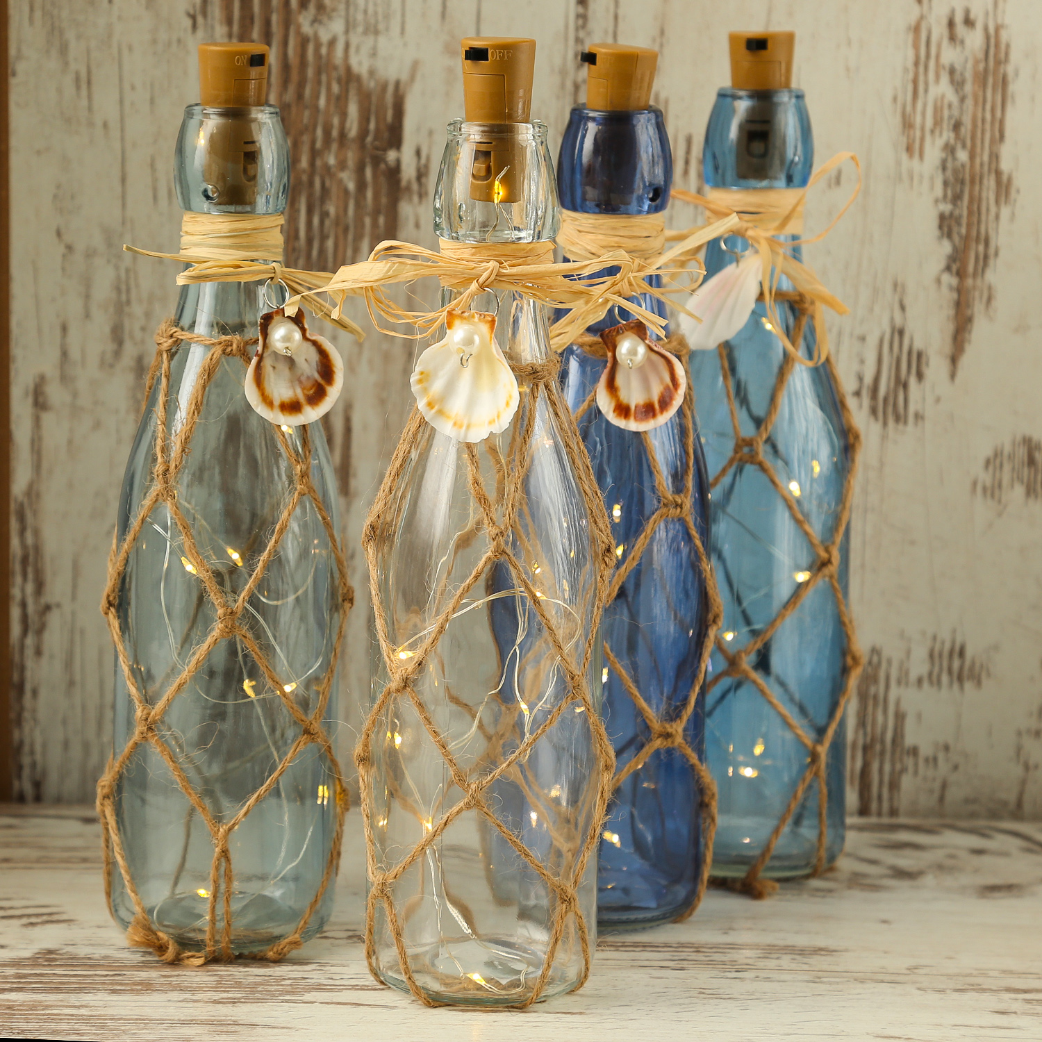 LED Dekoflasche MARITIM mit Juteseil - 10 warmweiße LED an Drahtlichterkette - H: 28cm - dunkelblau LED Dekoflasche MARITIM mit Juteseil - 10 warmweiße LED an Drahtlichterkette - H: 28cm - dunkelblau