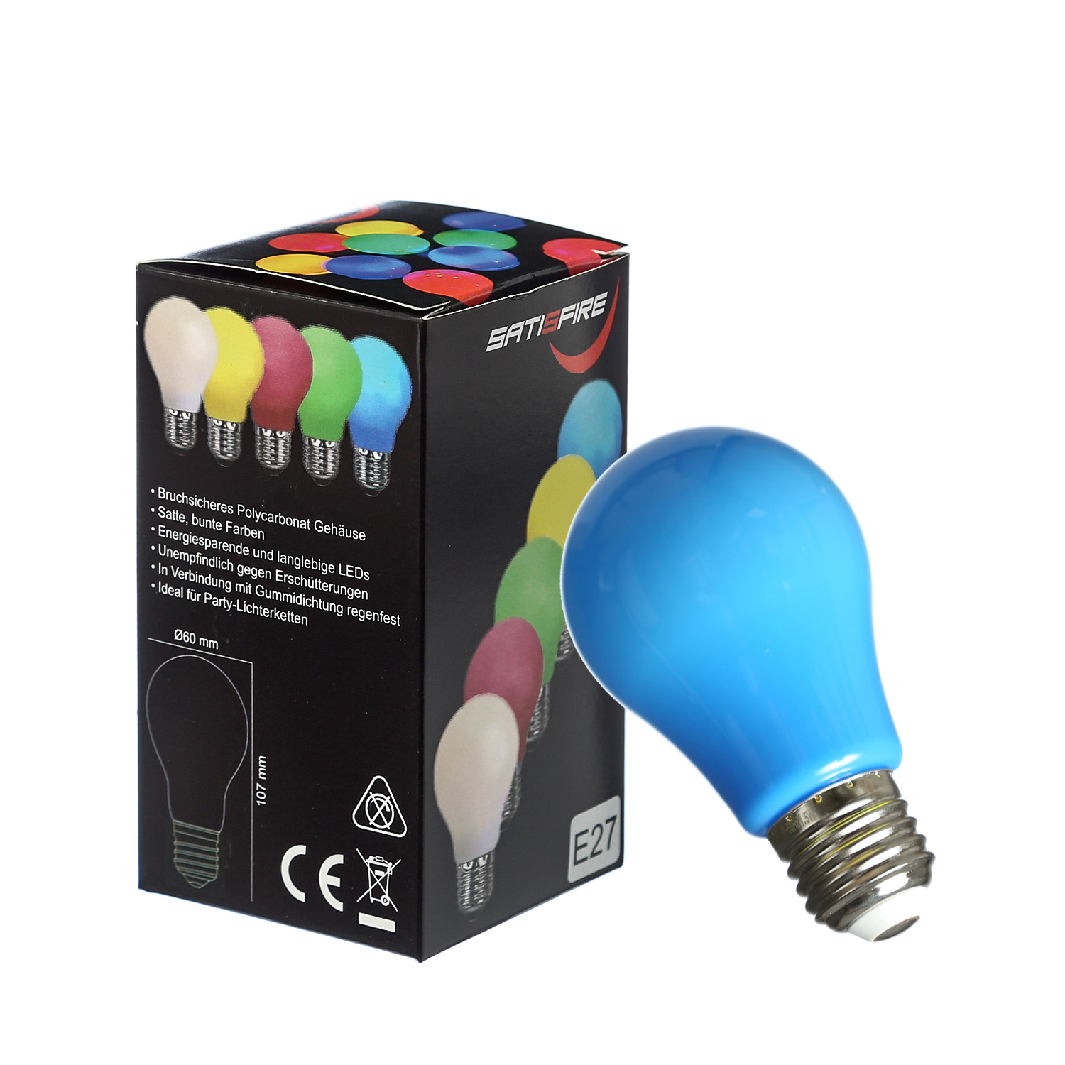 LED Leuchtmittel Tropfenlampe A60 Polycarbonat Blau 2W