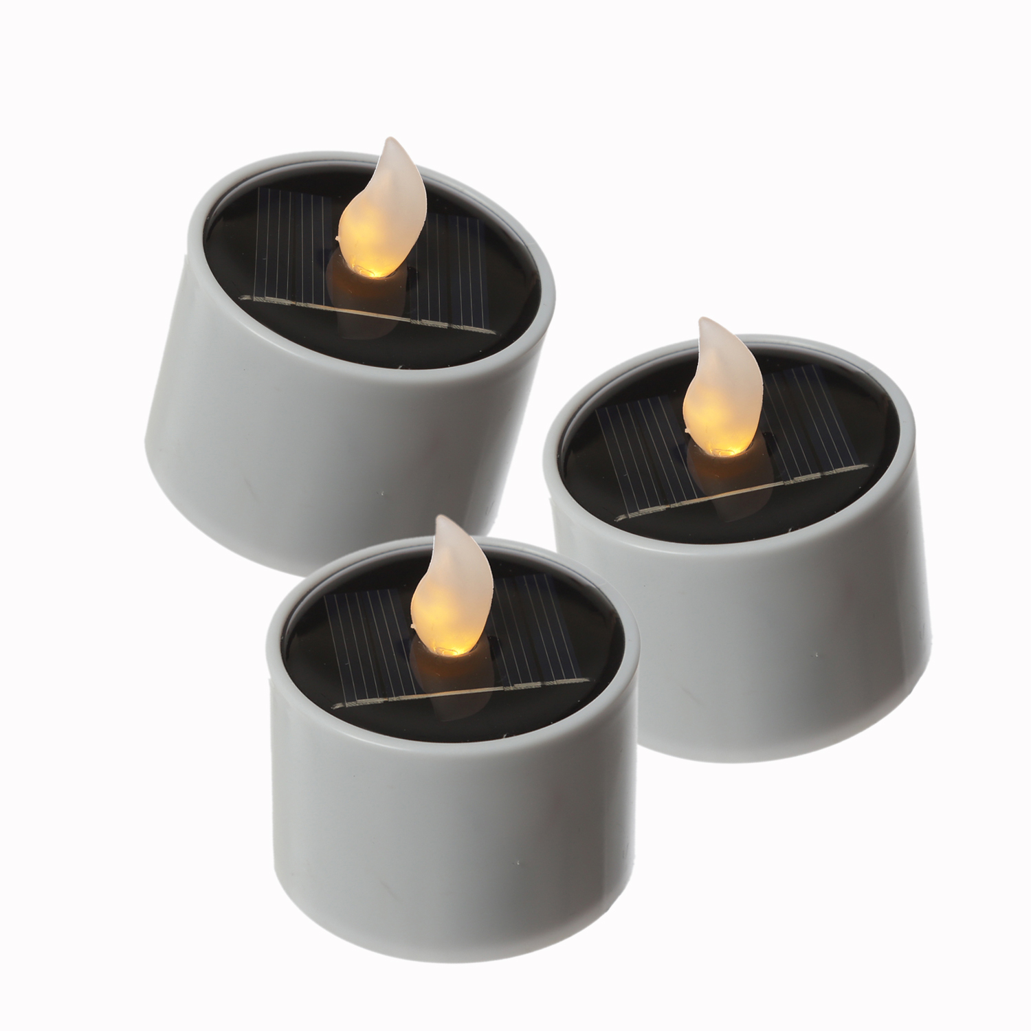 LED Solar Teelichter - orange flackernde LED - Lichtsensor - H: 6cm/D: 5,2cm - für Außen - 3er Set LED Solar Teelichter - orange flackernde LED - Lichtsensor - H: 6cm/D: 5,2cm - für Außen - 3er Set