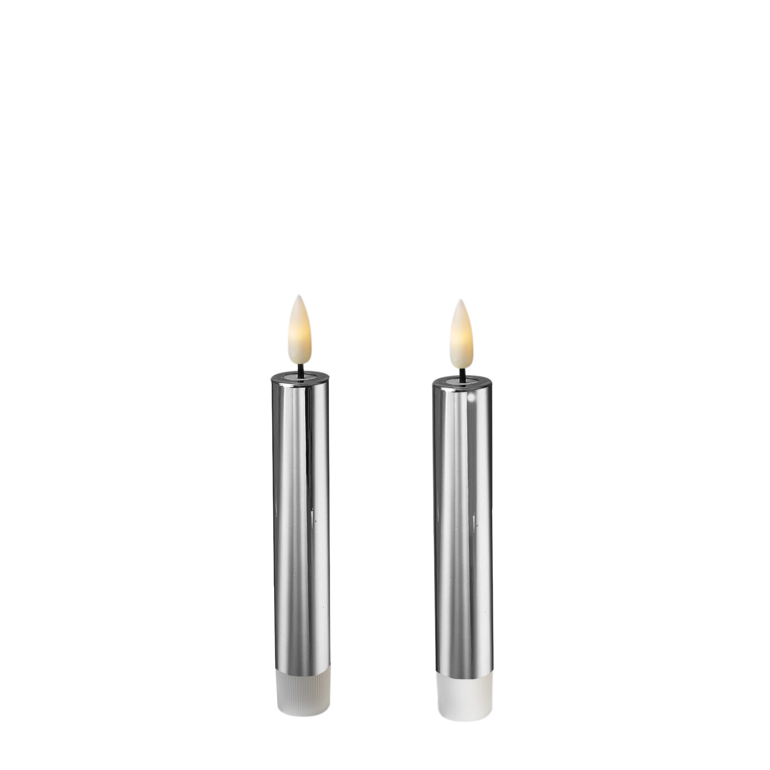 LED Stabkerzen - Tafelkerzen aus Kunststoff - H: 17cm - Timer - silber glänzend - 2er Set LED Stabkerzen - Tafelkerzen aus Kunststoff - H: 17cm - Timer - silber glänzend - 2er Set