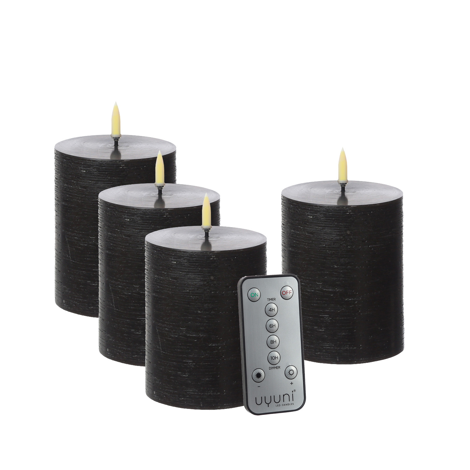 LED Kerzenset PIA - Rustik-Optik - H: 10cm - inkl. Batterien und Fernbedienung - schwarz - 4er Set LED Kerzenset PIA - Rustik-Optik - H: 10cm - inkl. Batterien und Fernbedienung - schwarz - 4er Set