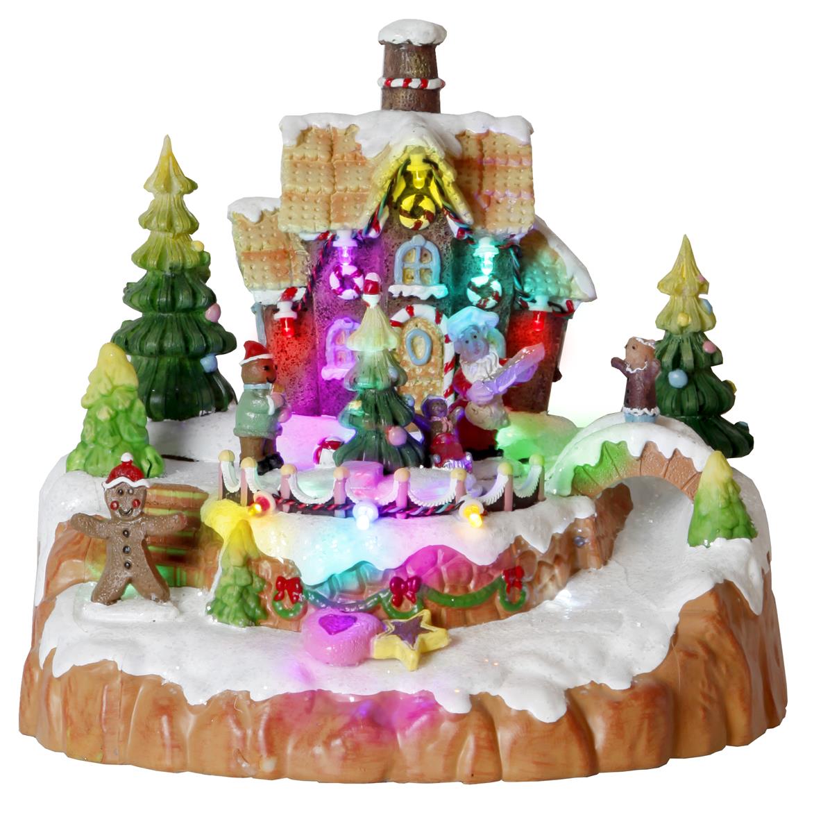 LED-Weihnachtszene "Candyville" Lebkuchenhaus - 12 bunte LED - H: 18cm - bunt