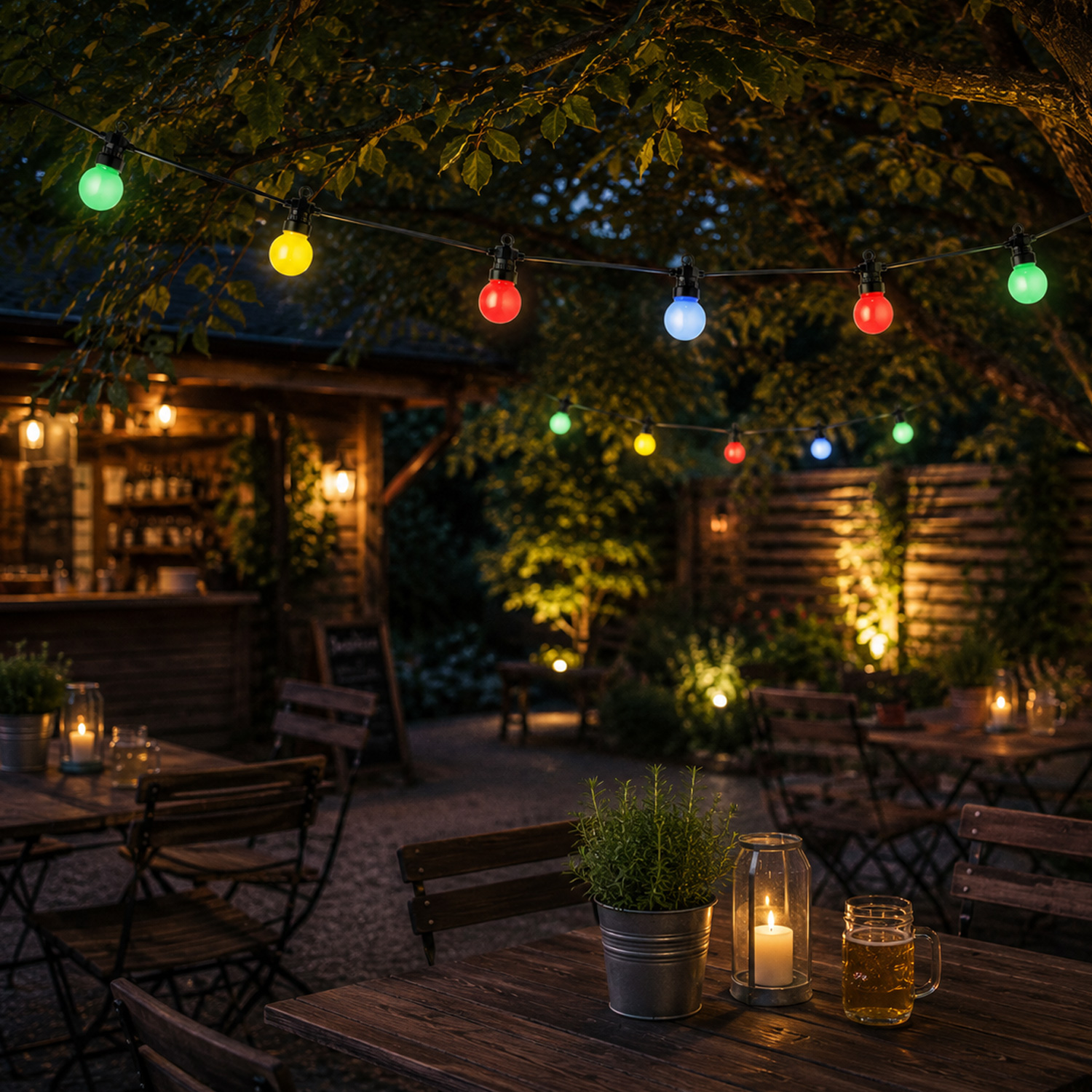 LED Party Lichterkette Circus - 20 bunte LED - 8,8m - koppelbar bis 100 LED - 8 Funktionen - Außen