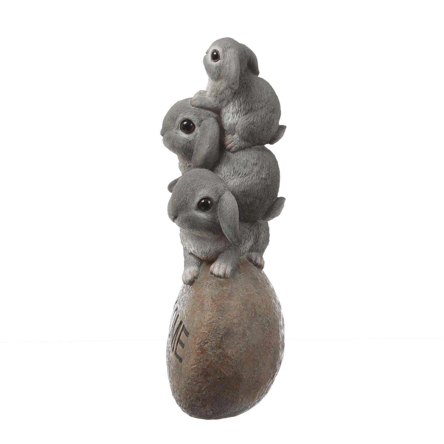 Gartenfigur Welcome - 3 Häschen auf Stein - Dekofigur - H: 26cm - Polyresin - grau Gartenfigur Welcome - 3 Häschen auf Stein - Dekofigur - H: 26cm - Polyresin - grau