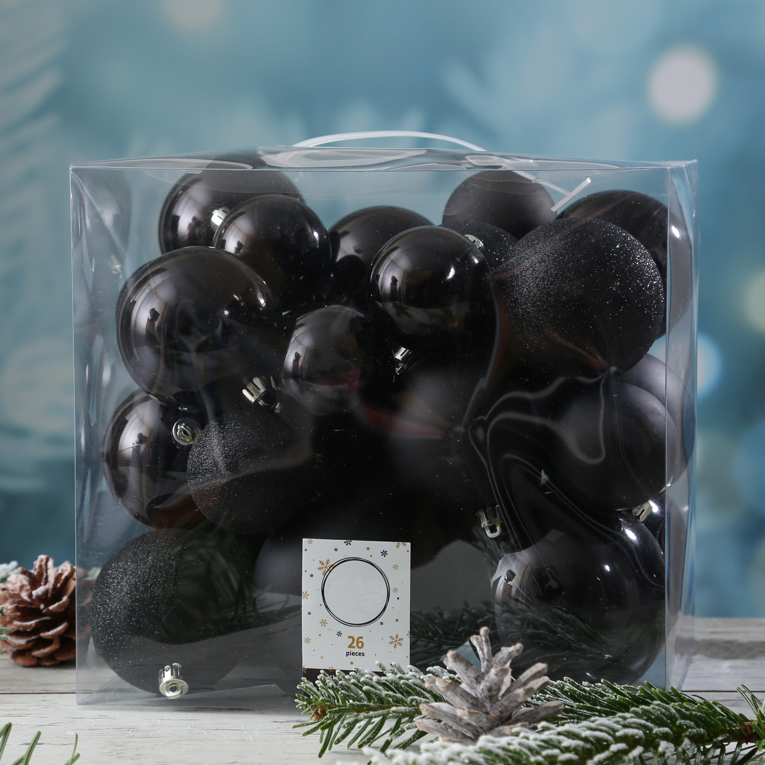 Christbaumkugel - Weihnachtsbaumkugel - bruchfest - glänzend, matt u. glitzernd - schwarz - 26 Stk. Christbaumkugel - Weihnachtsbaumkugel - bruchfest - glänzend, matt u. glitzernd - schwarz - 26 Stk.