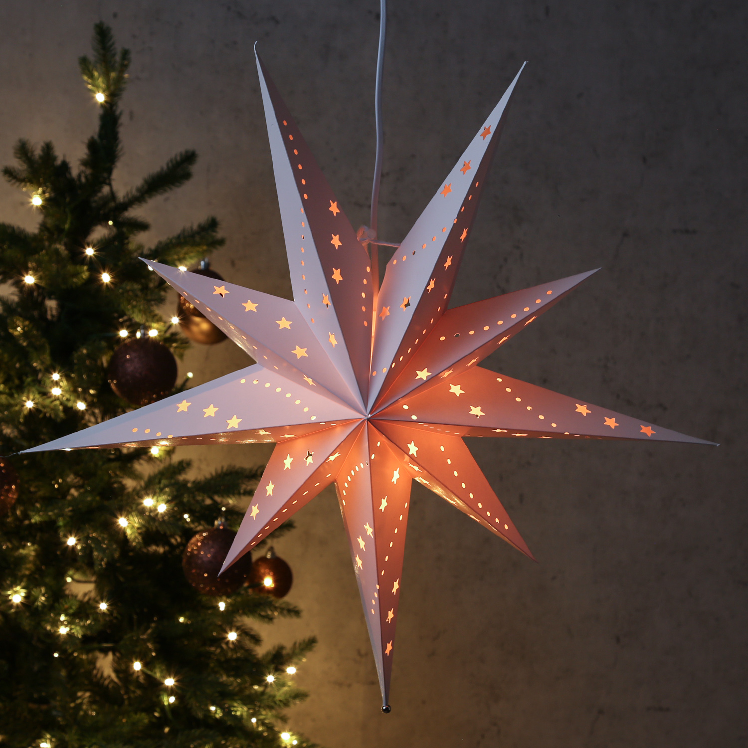 Papierstern EMMA - hängend - 9-zackig - D: 58cm - inkl. E14 Fassung und Kabel - weiß Papierstern EMMA - hängend - 9-zackig - D: 58cm - inkl. E14 Fassung und Kabel - weiß