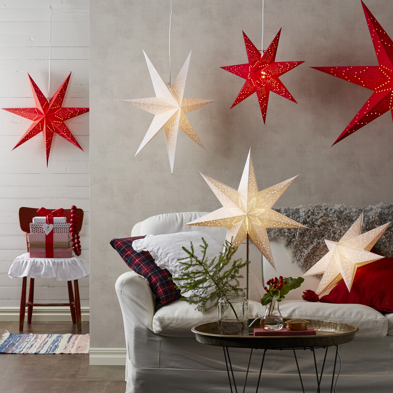 Papierstern "Sensy " - hängend - 7-zackig - Ø 51cm - E14 Fassung - inkl. Kabel - rot Papierstern "Sensy " - hängend - 7-zackig - Ø 51cm - E14 Fassung - inkl. Kabel - rot