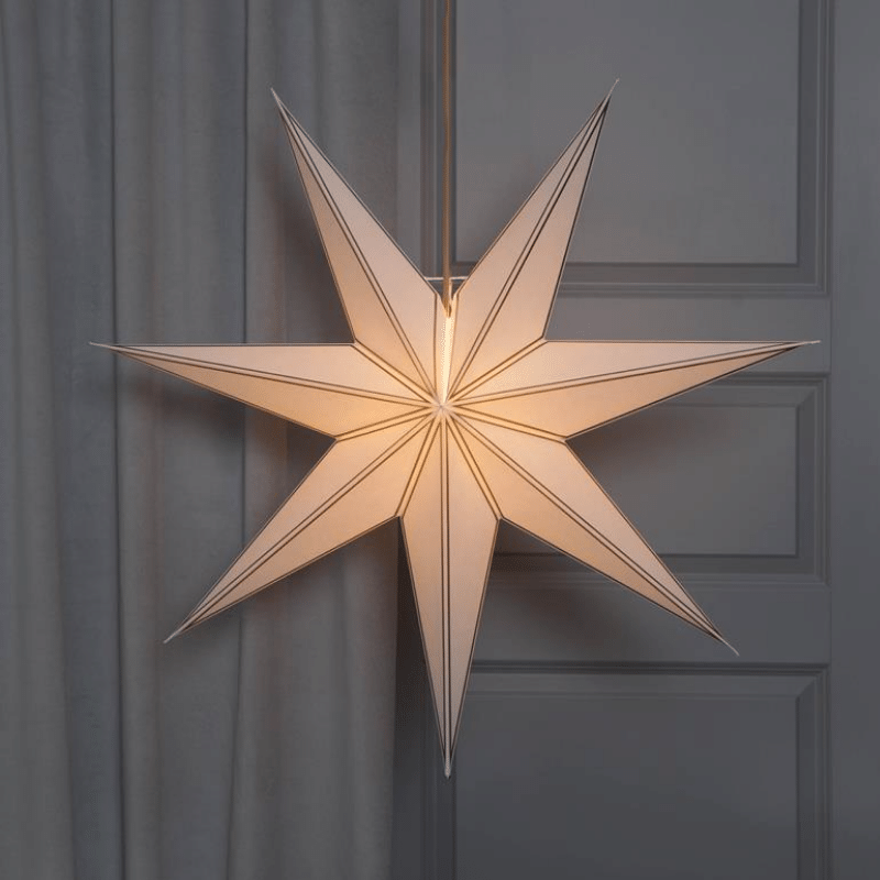 B-Ware Papierstern "Nicolas" - hängend - 7-zackig - D: 80cm - E14 Fassung - inkl. Kabel - creme/gold