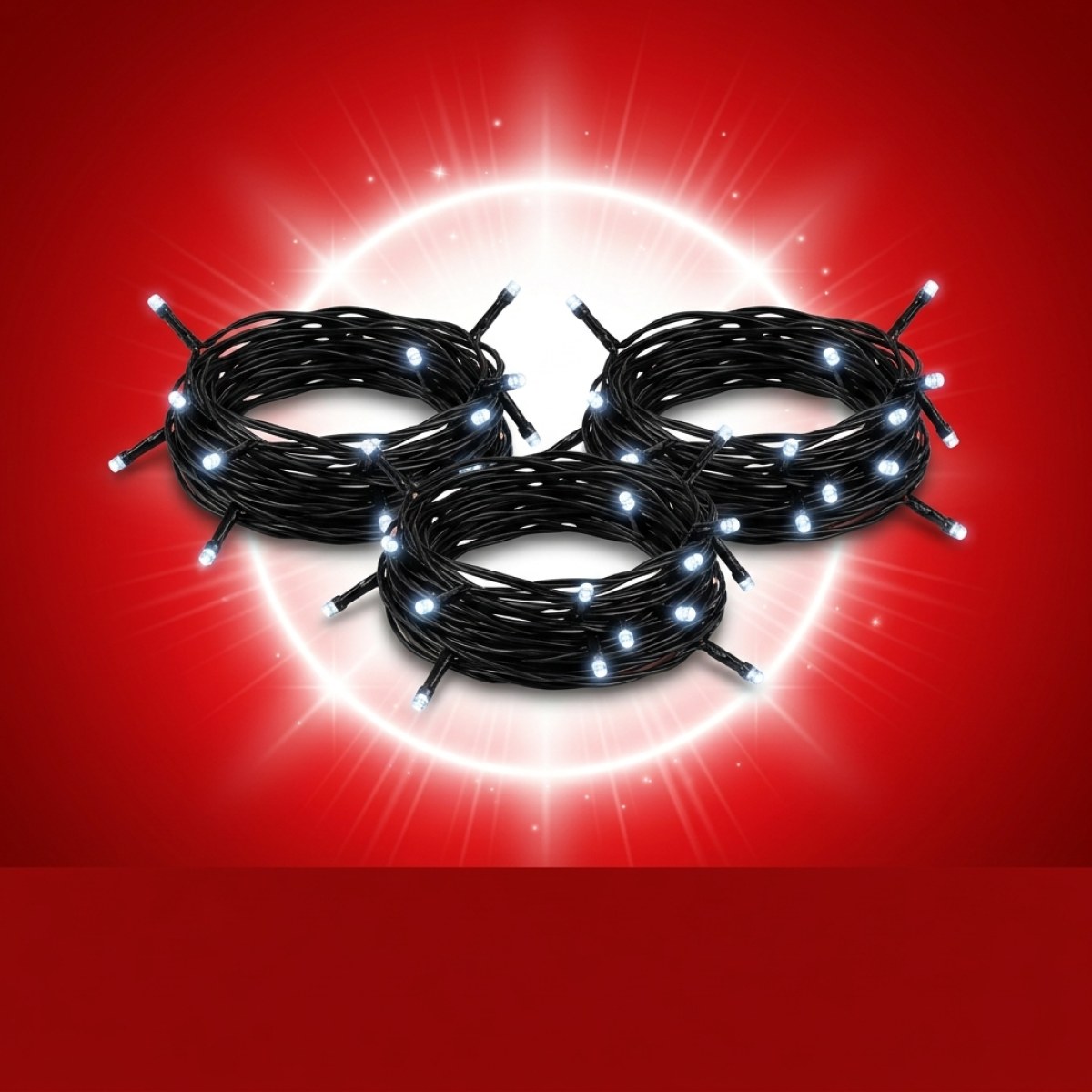 LED Lichterkette - 10 kaltweiße LED - Batteriebetrieb - L:1,5m - Innen - schwarzes Kabel - 3er Set