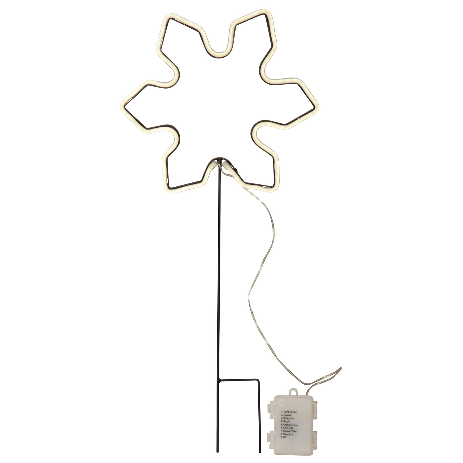 LED Neon Gartenstecker Schneeflocke - 117 weiße LED - H: 60cm - 8 Funktionen - Timer - Batterie LED Neon Gartenstecker Schneeflocke - 117 weiße LED - H: 60cm - 8 Funktionen - Timer - Batterie