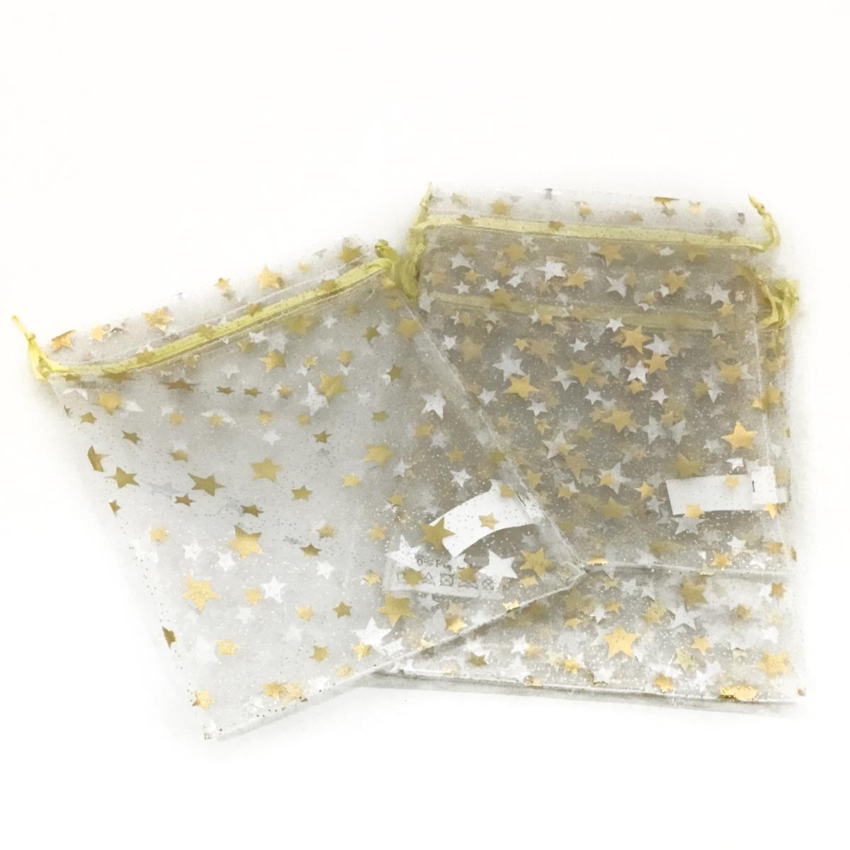 Geschenkbeutel Organza M - L: 13cm, H: 8cm - gold/beige