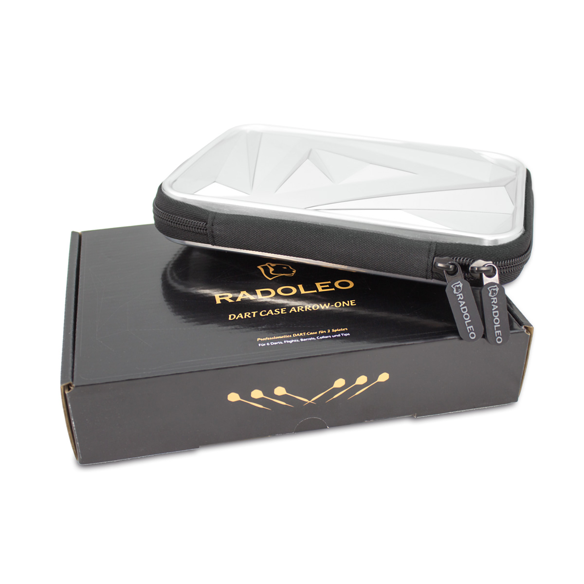 RADOLEO® DART Case ARROW-ONE für 2 Spieler | für 6 komplette Darts und Ersatzteile wie Flights, Barrels, Tips und Collars | elegantes Design