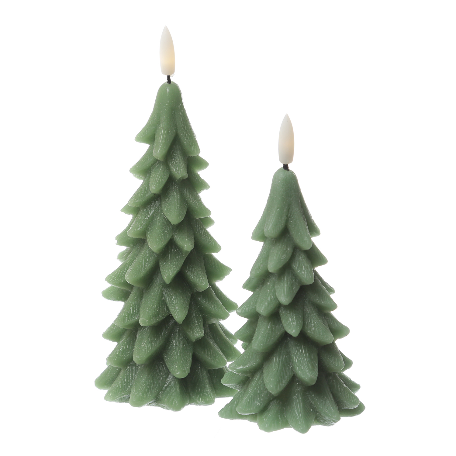 LED Kerze Tannenbaum - Echtwachs - 3D Flamme - inkl. Batterie - H: 16cm - Timer - grün