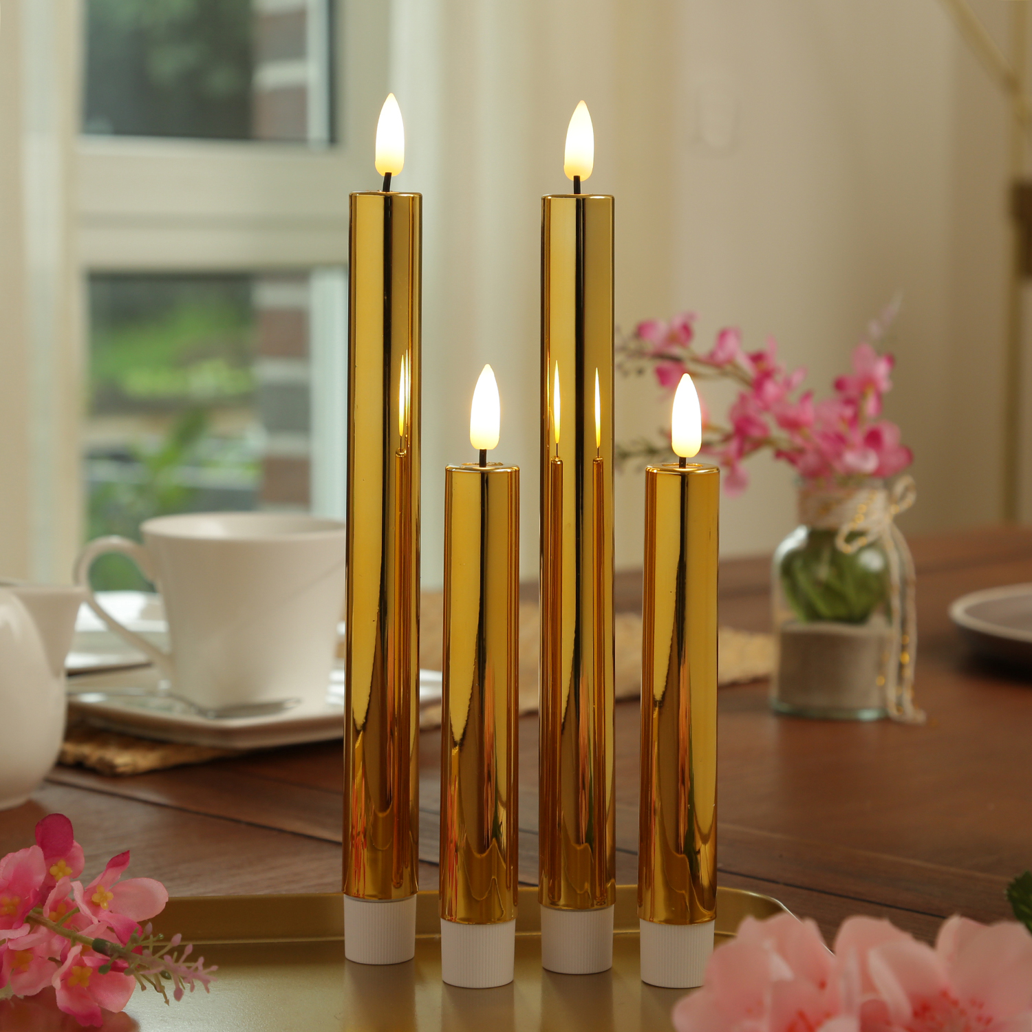 LED Stabkerzen - Tafelkerzen aus Kunststoff - H: 17cm - Timer - gold glänzend - 2er Set LED Stabkerzen - Tafelkerzen aus Kunststoff - H: 17cm - Timer - gold glänzend - 2er Set