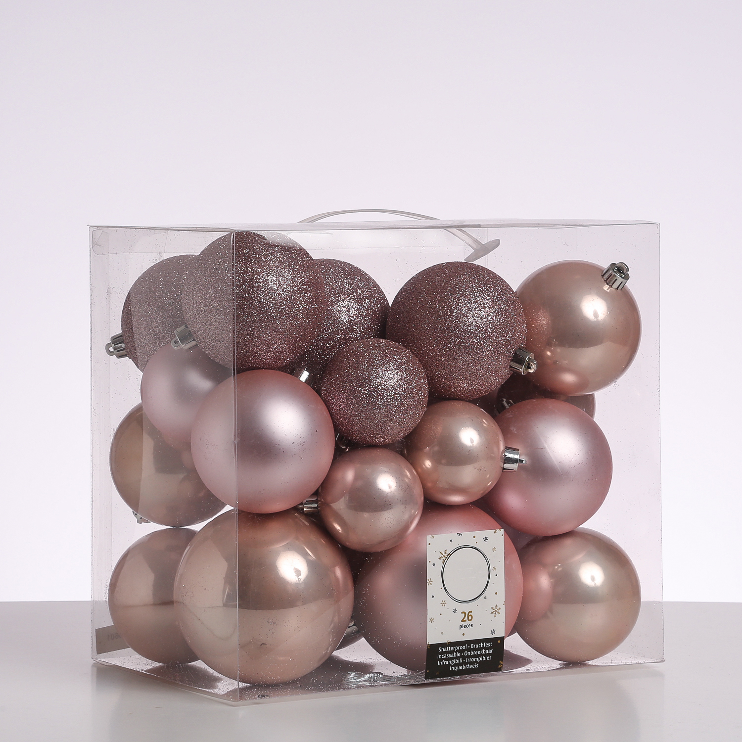 Christbaumkugel - Weihnachtsbaumkugel - bruchfest - glänzend matt glitzernd - puderrosa - 26er Set Christbaumkugel - Weihnachtsbaumkugel - bruchfest - glänzend matt glitzernd - puderrosa - 26er Set