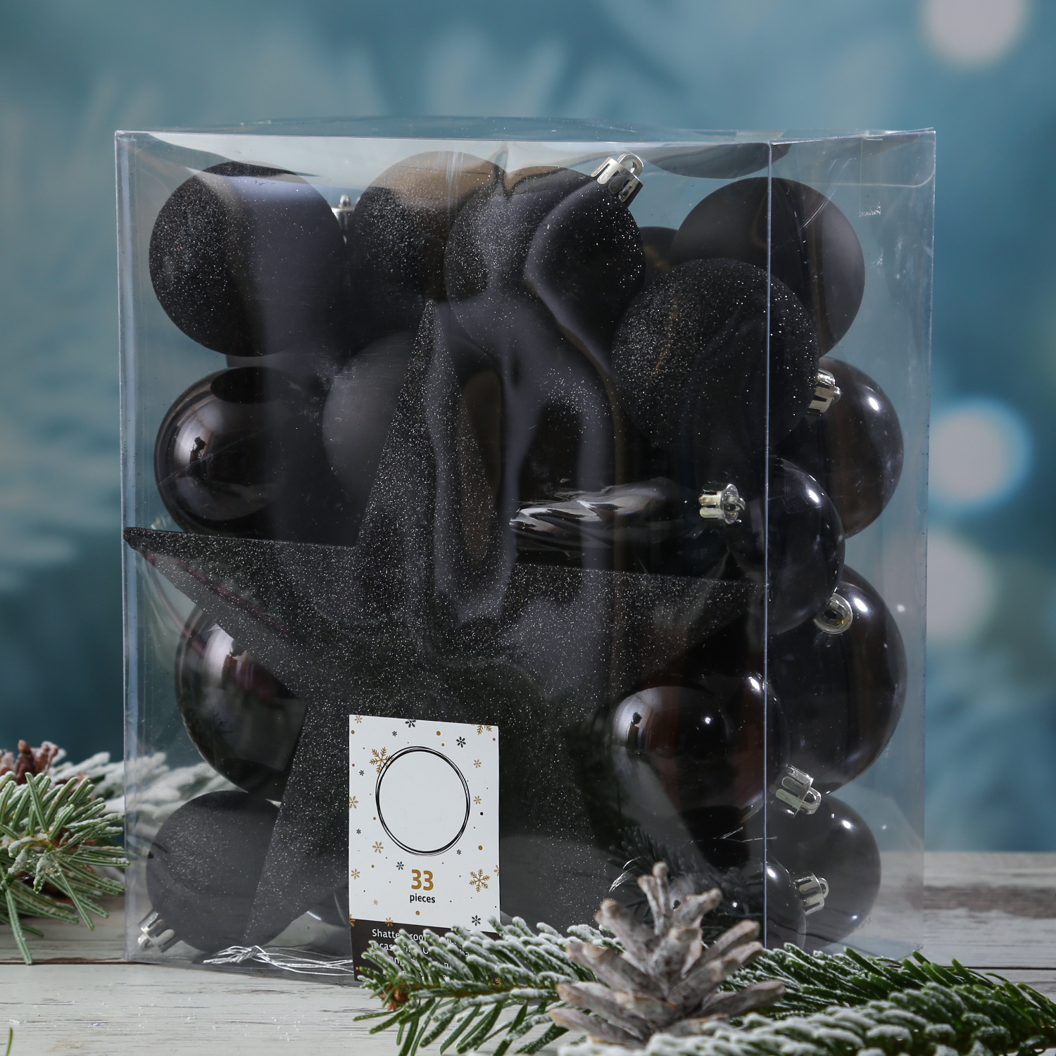 Christbaumkugel - Weihnachtsbaumkugel - bruchfest - glänzend matt glitzernd - schwarz - 33er Set Christbaumkugel - Weihnachtsbaumkugel - bruchfest - glänzend matt glitzernd - schwarz - 33er Set