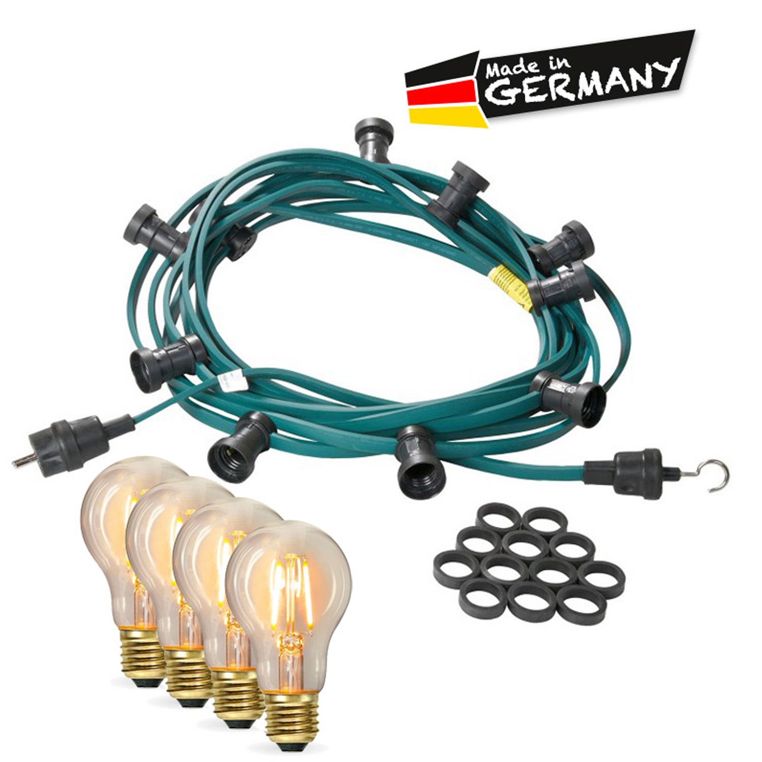 Illu-/Partylichterkette 20m - Außenlichterkette grün - Made in Germany - 30x Edison LED Filament Illu-/Partylichterkette 20m - Außenlichterkette grün - Made in Germany - 30x Edison LED Filament
