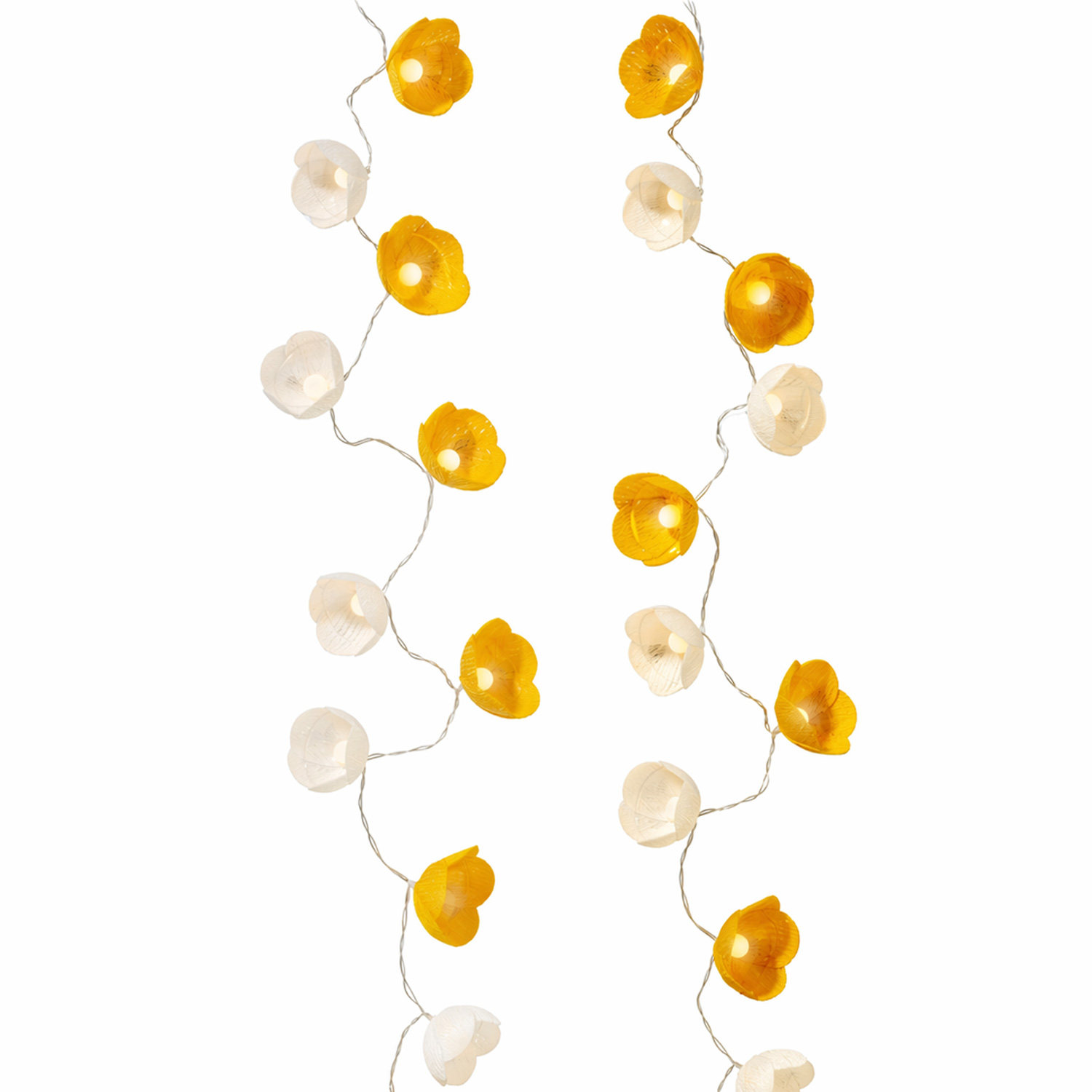 LED Lichterkette Blumen - 15 weiße u. gelbe Blüten - Batterie/Timer - L: 1,4m - Innen/Außen