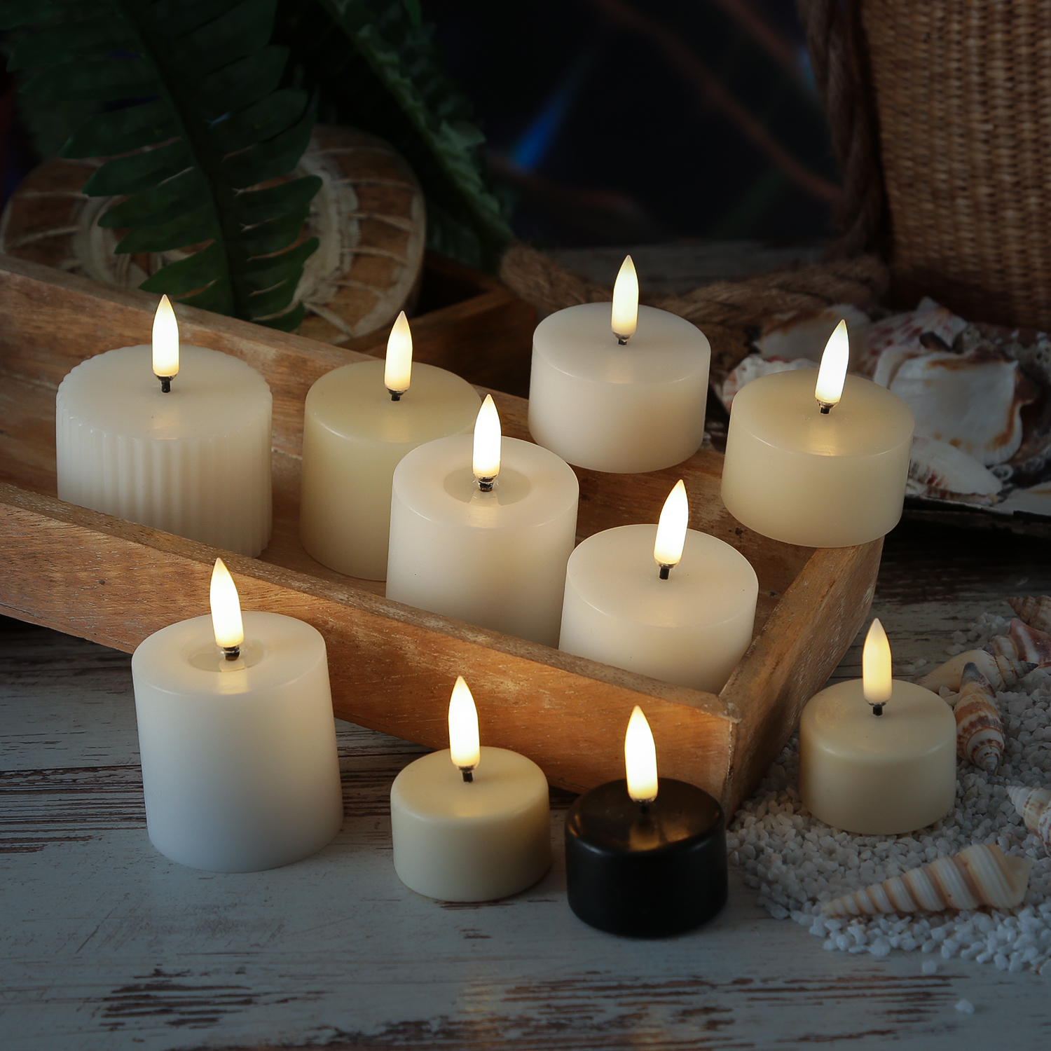 LED Mini Kerzenset THEA - Echtwachs - 3 Groessen - D- 5cm - Timer - weiss - 3er Set