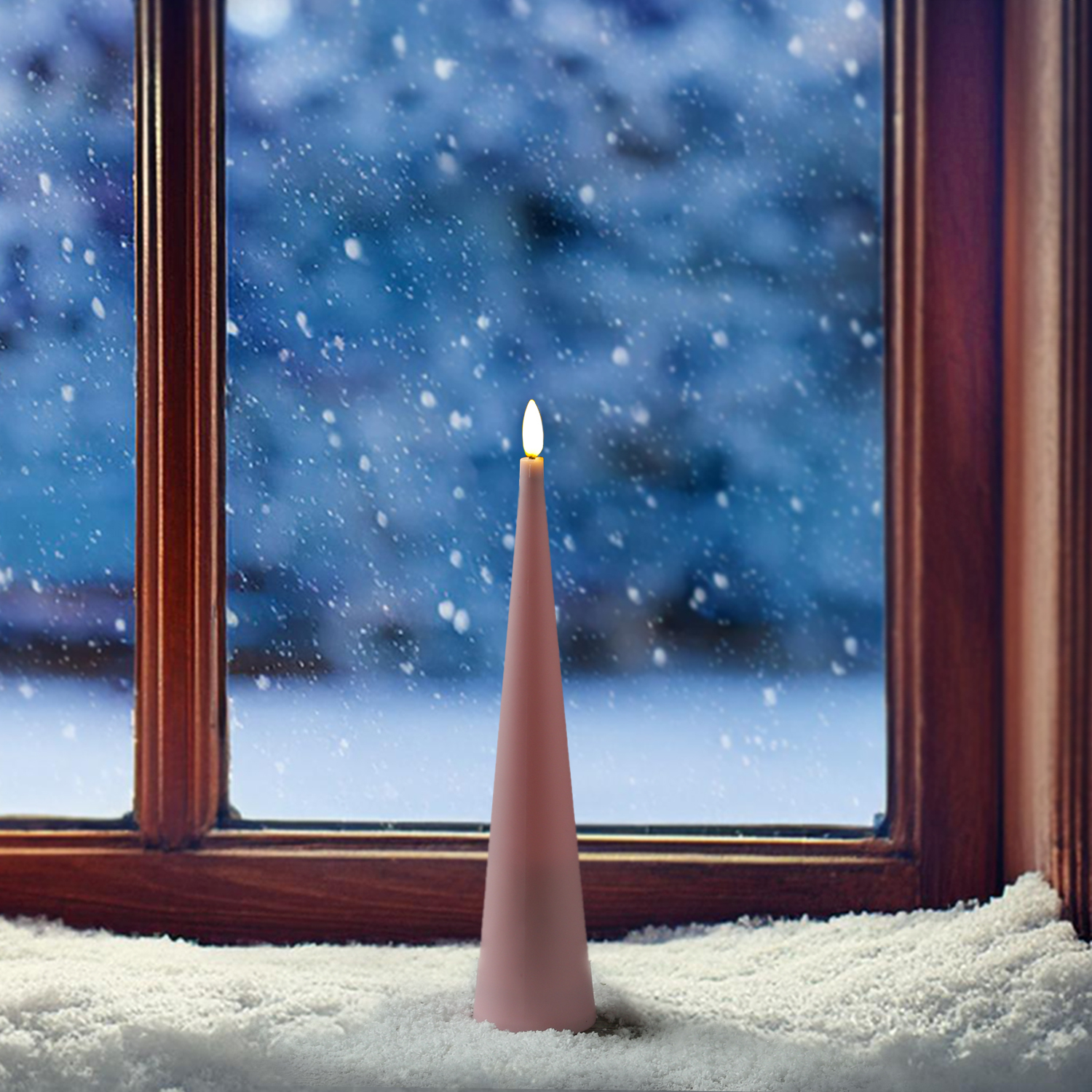 LED Kegelkerze - Kunststoff - realistische 3D Flamme - H: 25cm - Timer - für Außen - rosa LED Kegelkerze - Kunststoff - realistische 3D Flamme - H: 25cm - Timer - für Außen - rosa