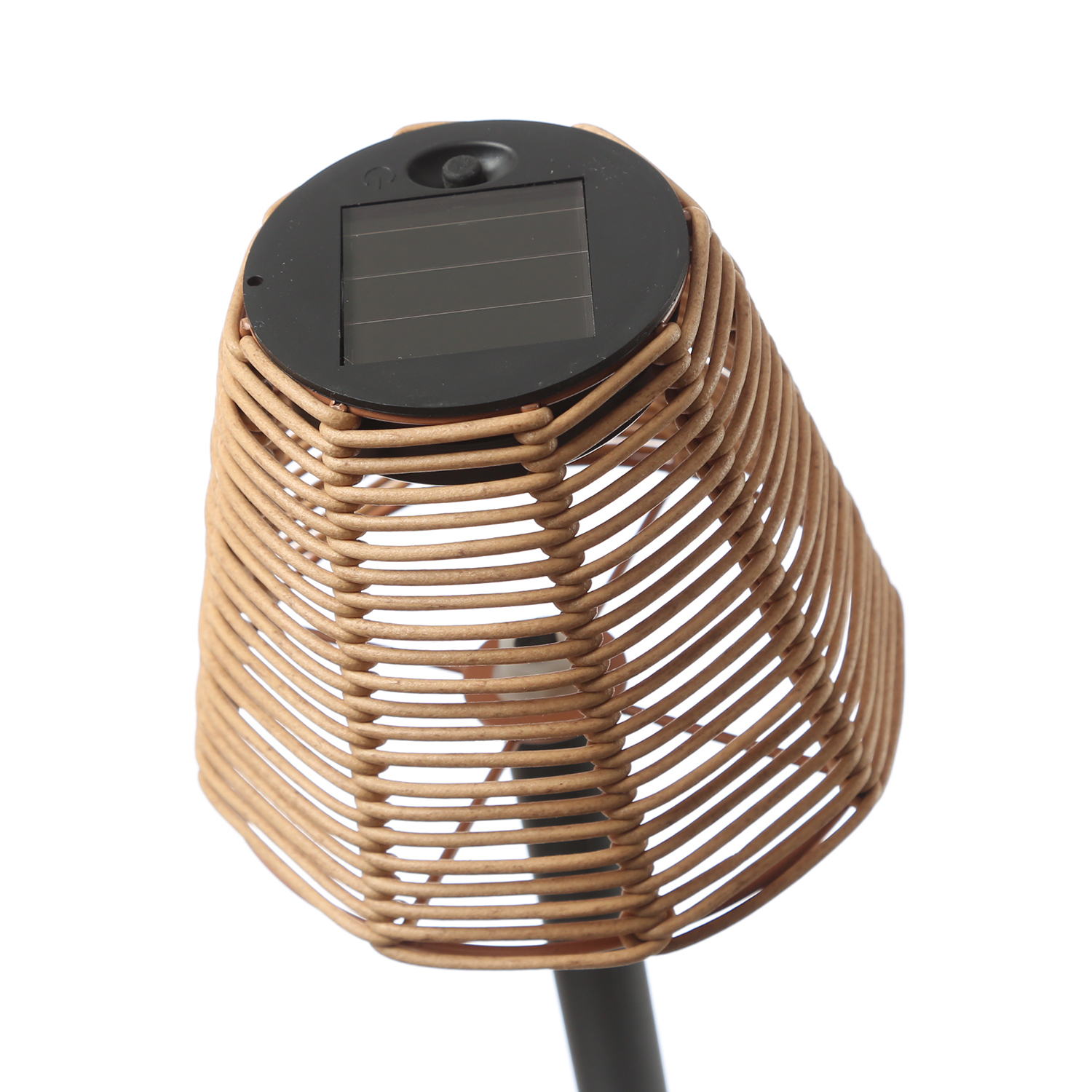 LED Solar Wegleuchte mit Lampenschirm in Rattanoptik - Gartenstecker - H: 30cm - Lichtsensor